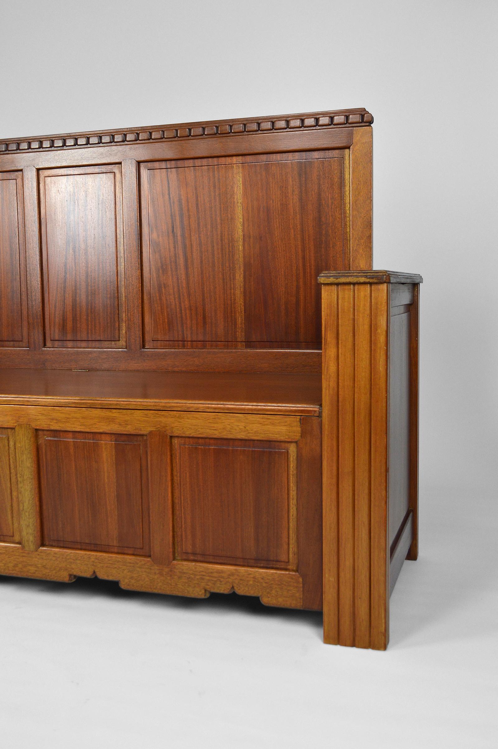 Art Deco Hall Chest Bench by Clement Goyeneche in Mahogany, France, 1930s For Sale 1