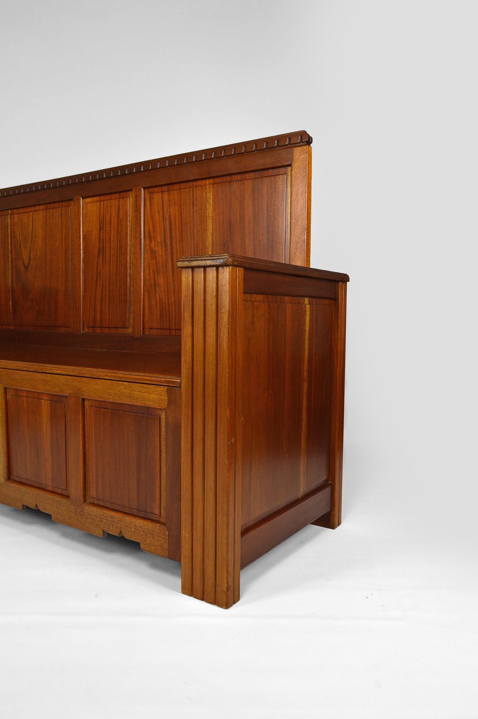 Banc d'entrée Art Déco en acajou de Clement Goyeneche, France, années 1930 en vente 1