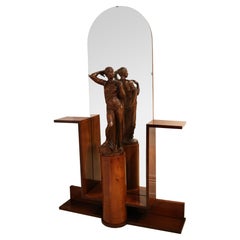 Art Deco Hall Stand With Pedestal and Statue