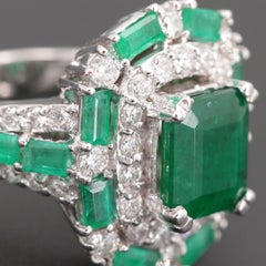 18K Gold 3 CT Natural Emerald and Diamond Antique Art Deco Style Engagement Ring