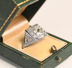 Art Deco Platinum GIA 1.75 Carat Diamond Ring. Old Euro Diamond Square Halo KVS2