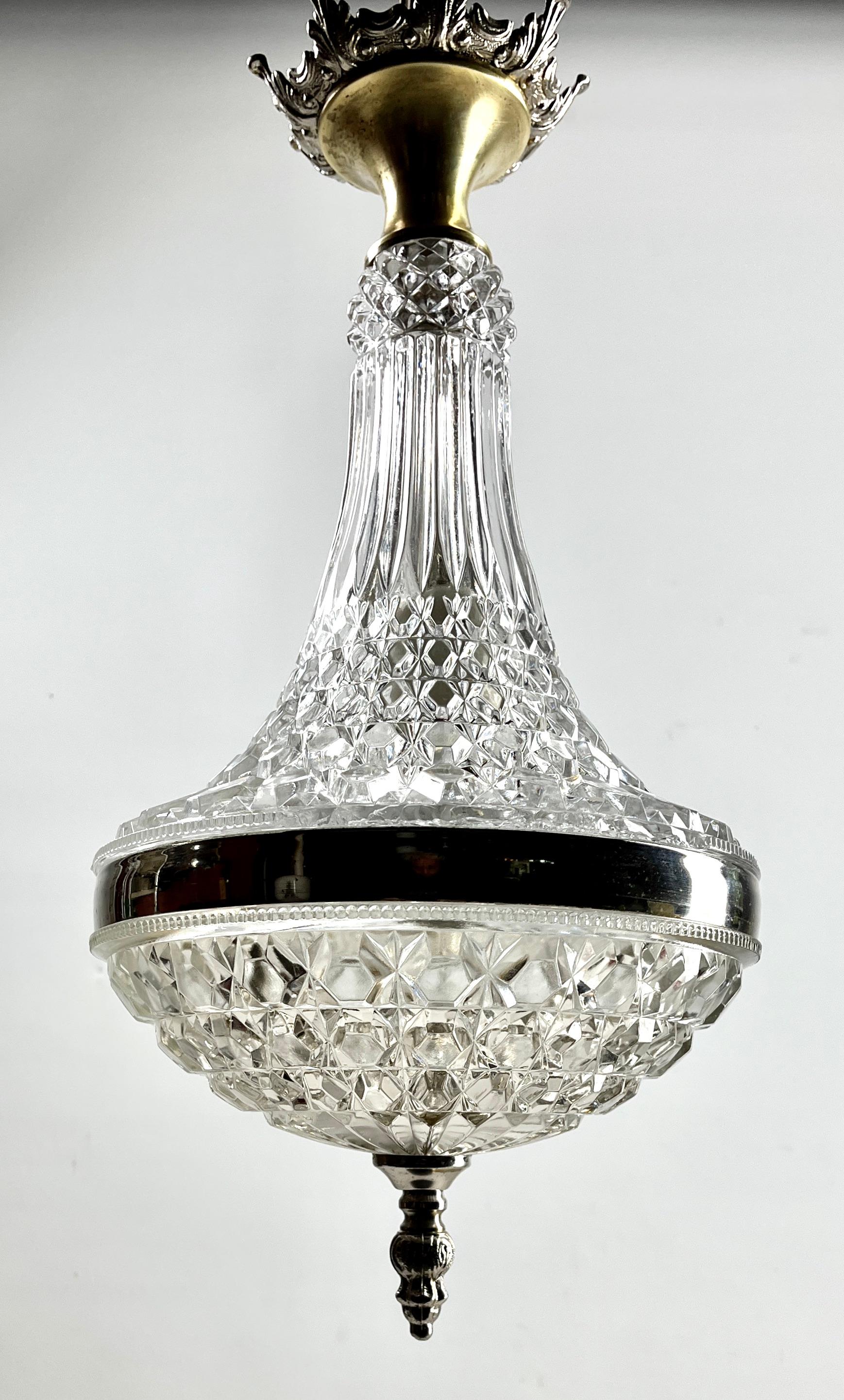 Hand-Crafted Art Deco Halophane Ceiling Lamp, Scailmont Belgium Glass Shade, 1930s