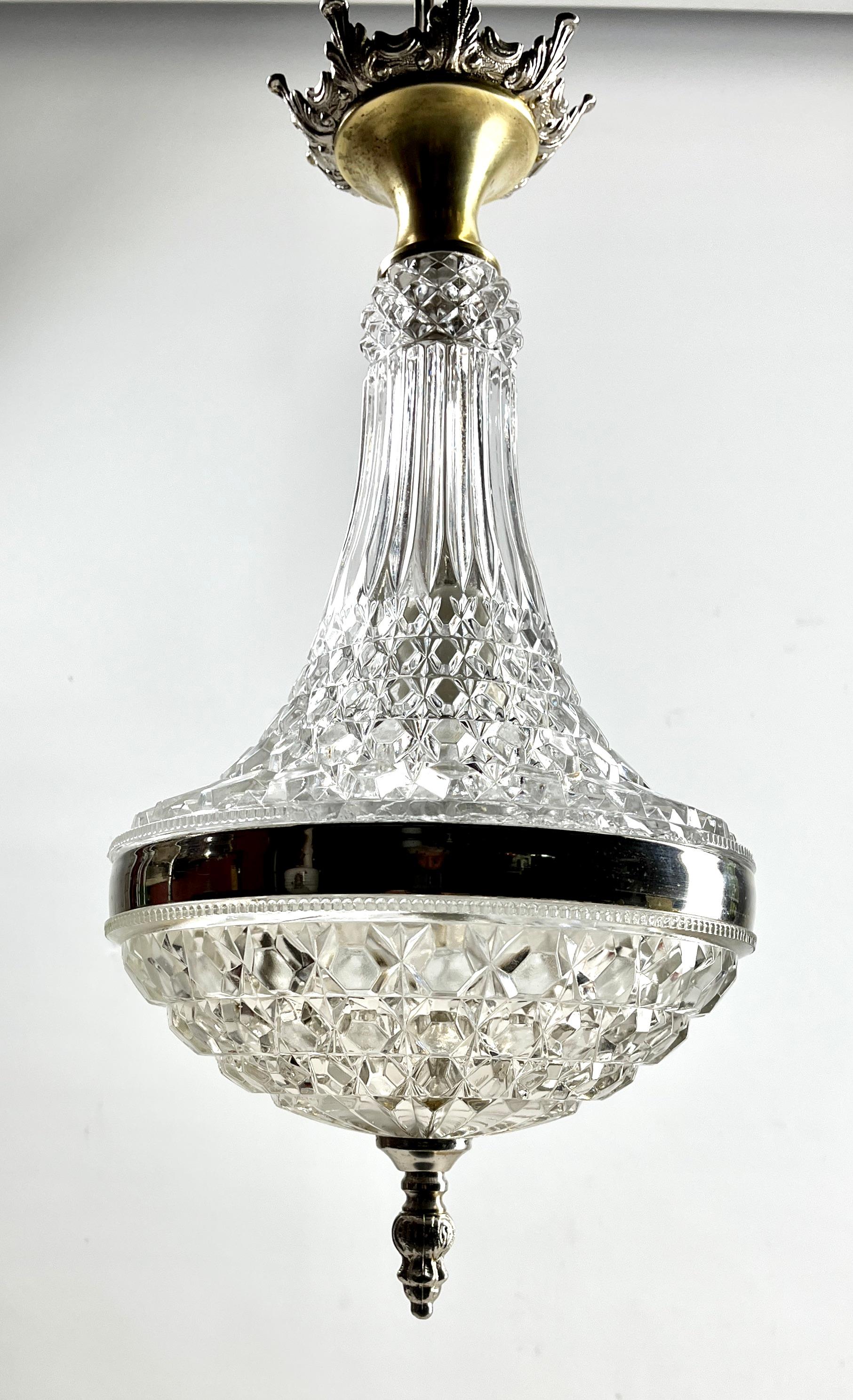 Art Deco Halophane Ceiling Lamp, Scailmont Belgium Glass Shade, 1930s In Good Condition In Verviers, BE