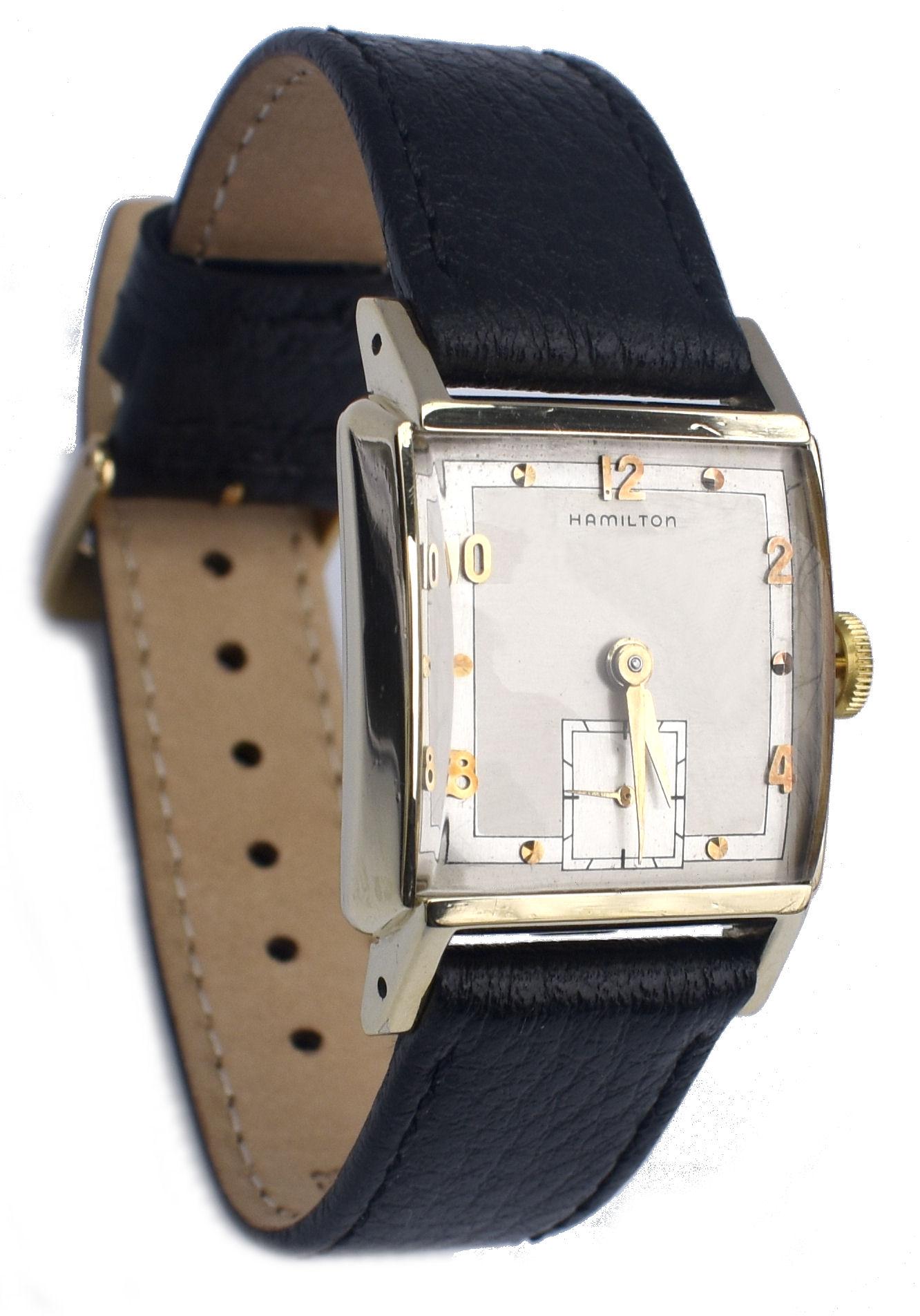Art Deco Hamilton 10k Gold Filled Gents Watch, c1951, Recently Fully Serviced In Good Condition In Westward ho, GB