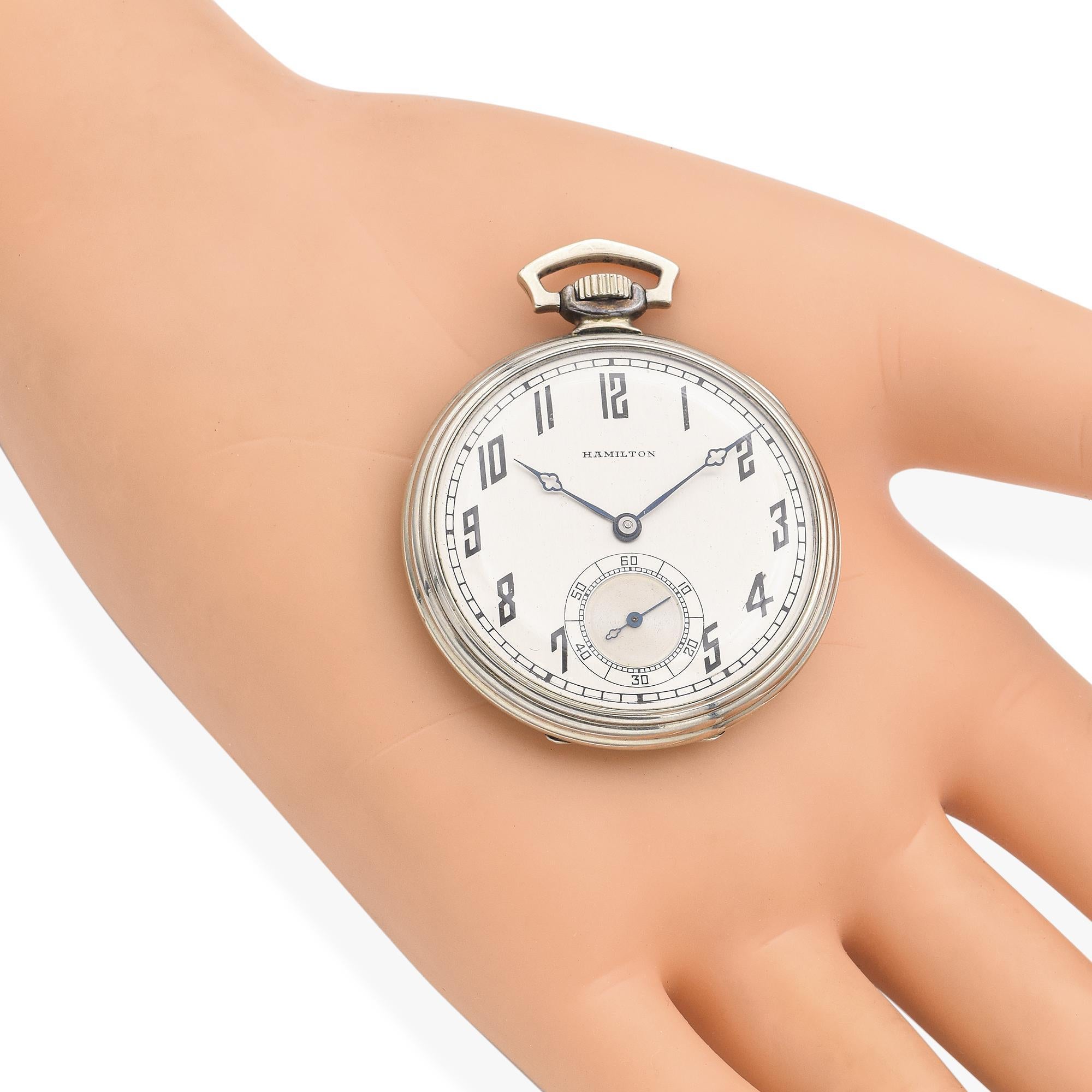 Reloj de bolsillo Art Déco Hamilton 904 de 21 rubíes con baño de oro de 14 quilates en Bueno estado para la venta en New York, NY
