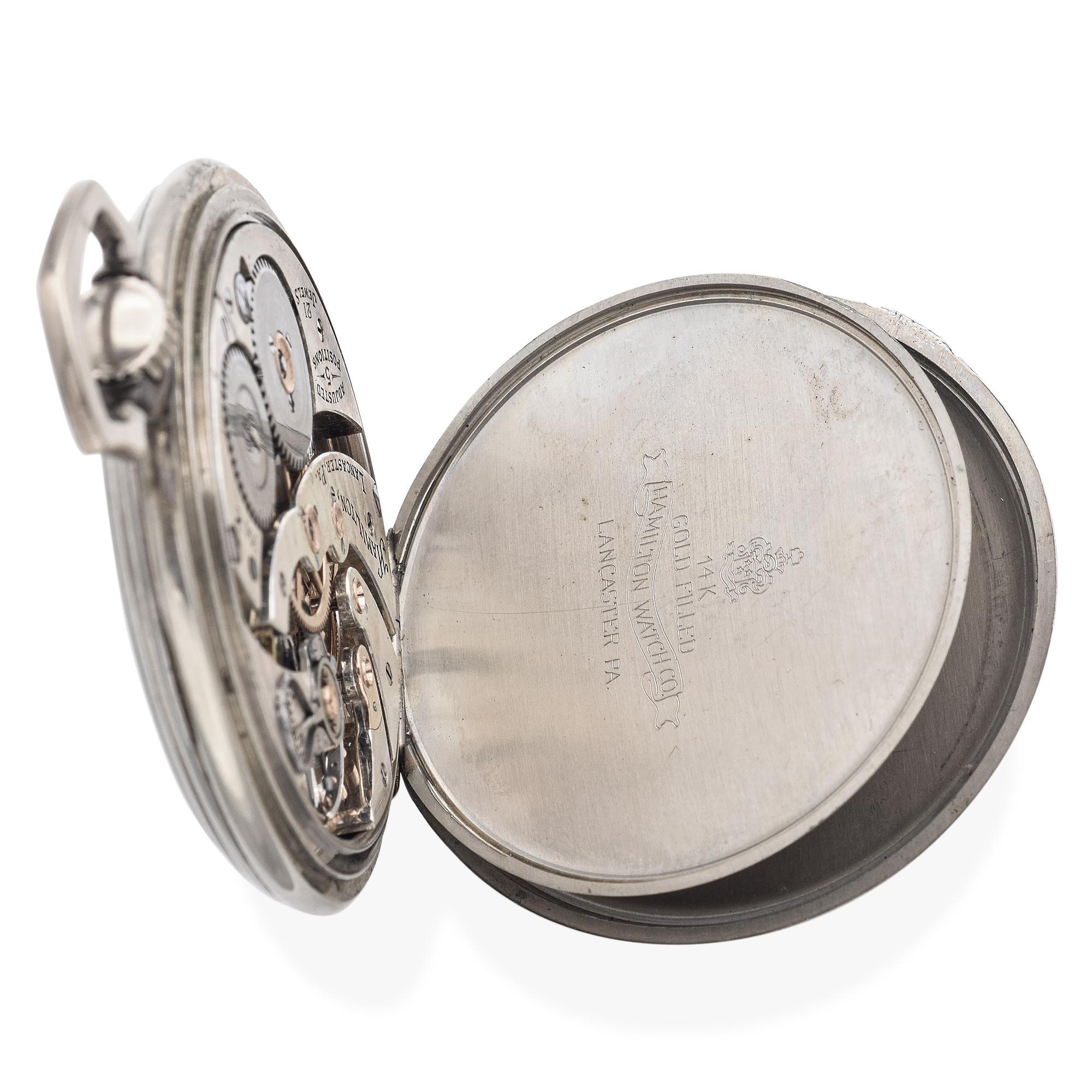 Femenino o masculino Reloj de bolsillo Art Déco Hamilton 904 de 21 rubíes con baño de oro de 14 quilates en venta