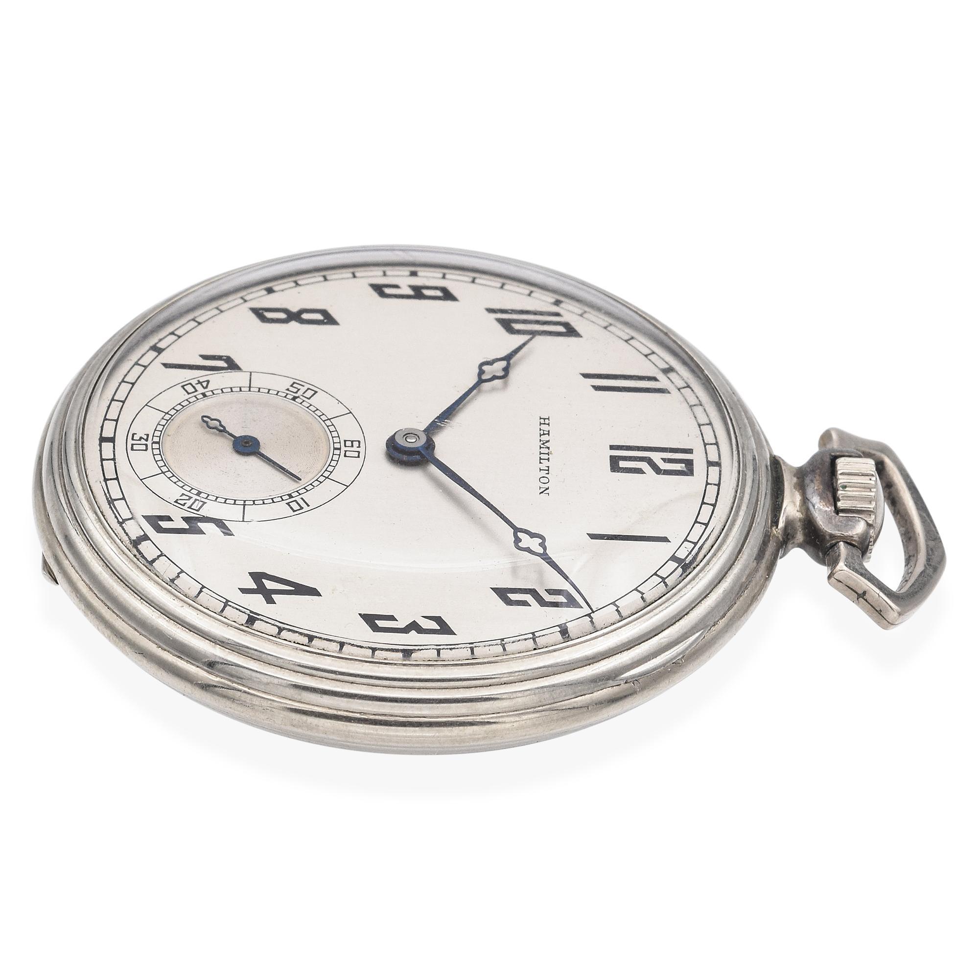 Reloj de bolsillo Art Déco Hamilton 904 de 21 rubíes con baño de oro de 14 quilates en venta 2