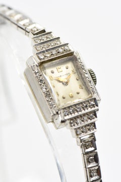 Art Deco Hamilton Ladies Diamond White Gold Dress Watch
