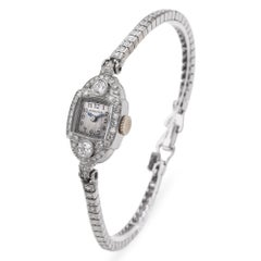 Art Deco Hamilton Damenuhr aus Platin und Weißgold mit Diamanten