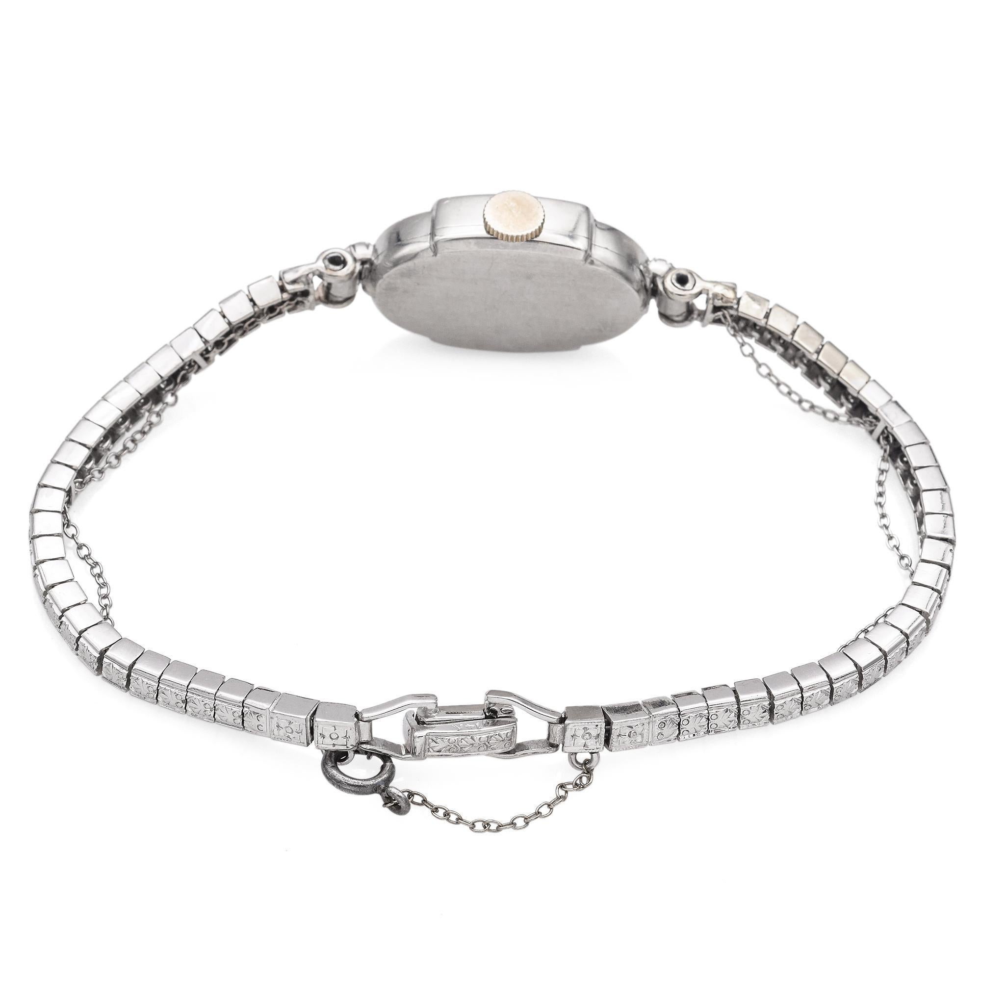 Old European Cut Art Deco Hamilton Platinum and White Gold Diamond Ladies Watch For Sale