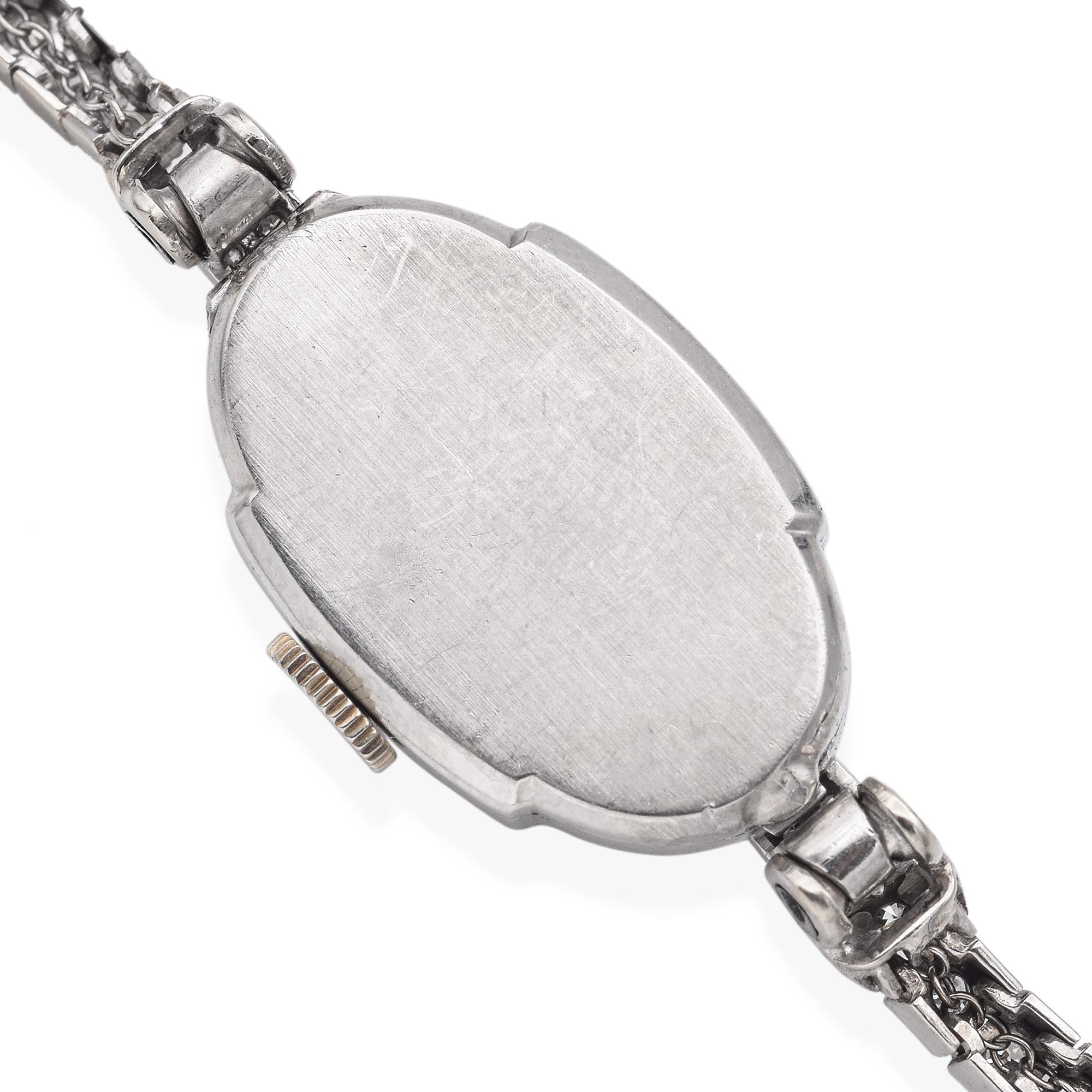 Art Deco Hamilton Platinum and White Gold Diamond Ladies Watch For Sale 1