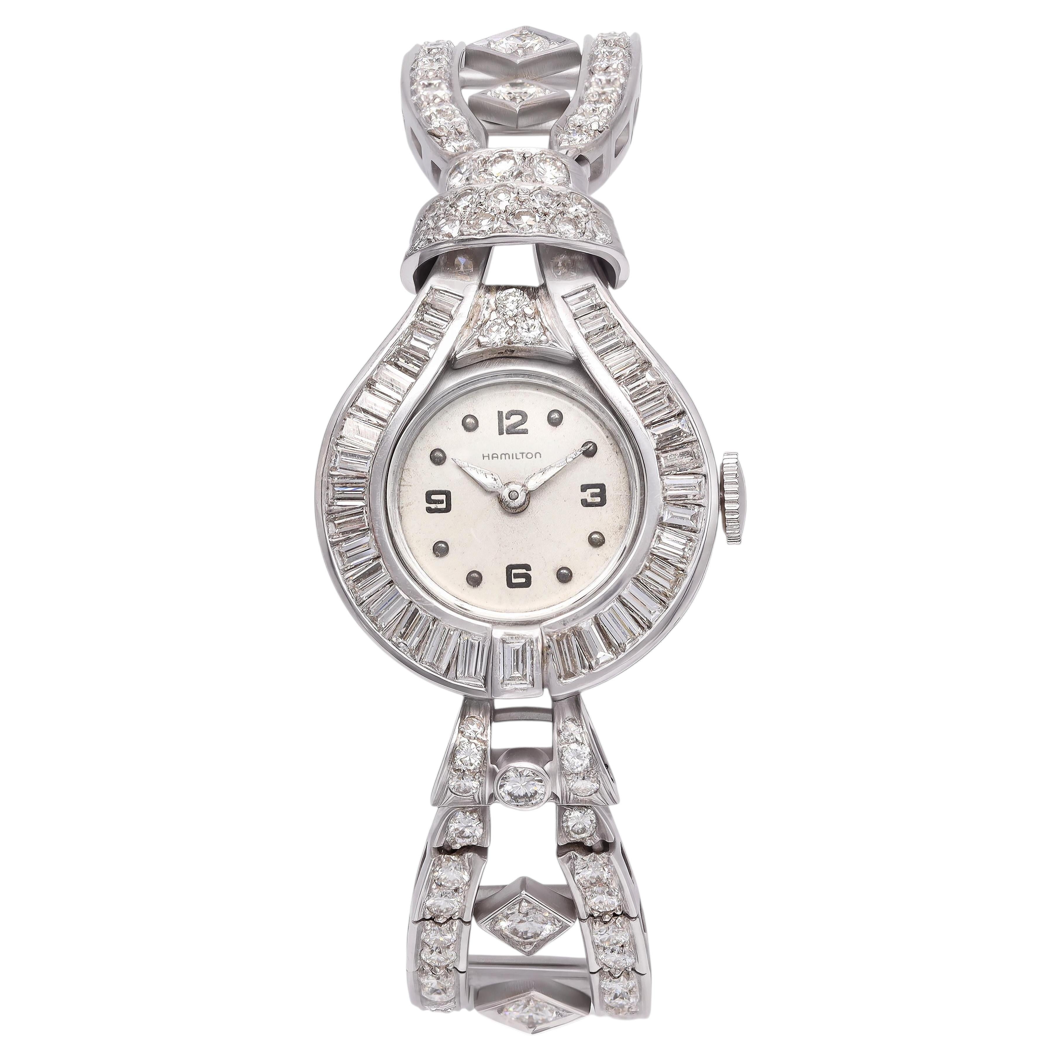 Art Deco Hamilton Platinum Diamond Hand-Wind Women’s Cocktail Watch