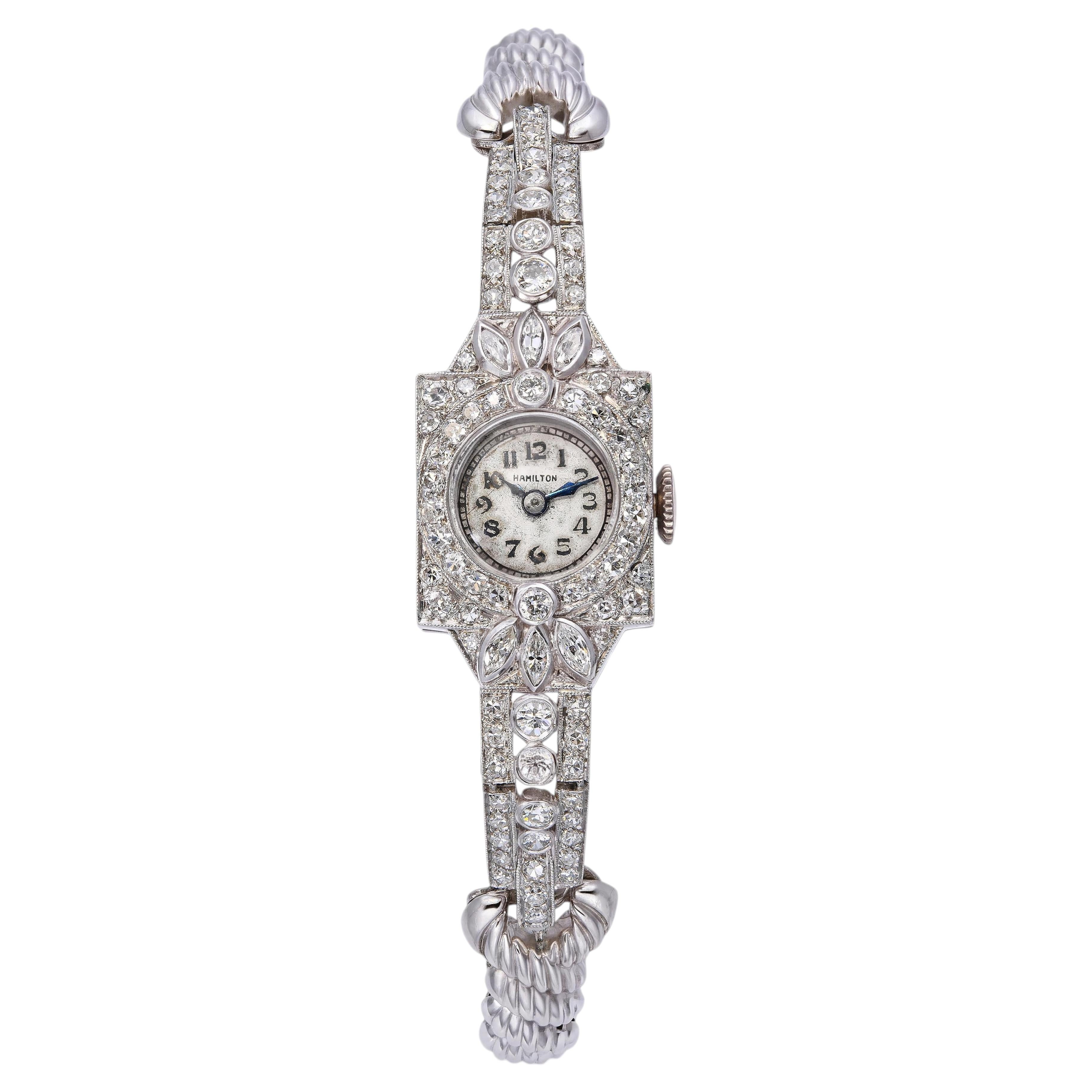 Art Deco Hamilton Platinum Diamond Ladies Dress Watch