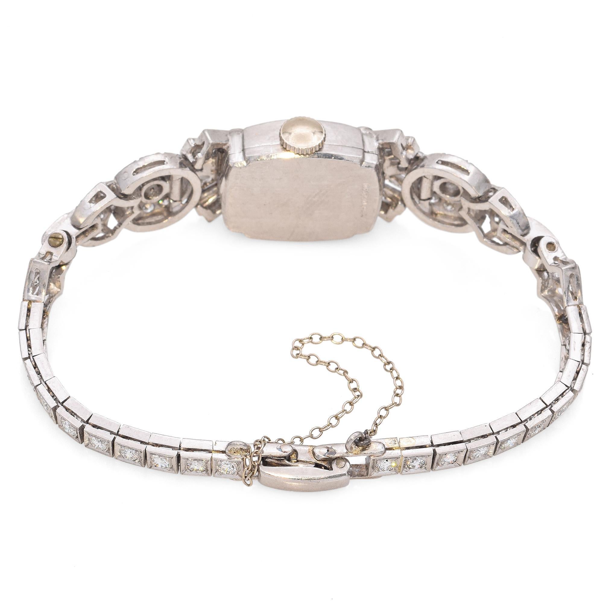 Art Deco Hamilton Platinum Diamond Ladies Watch In Good Condition In New York, NY