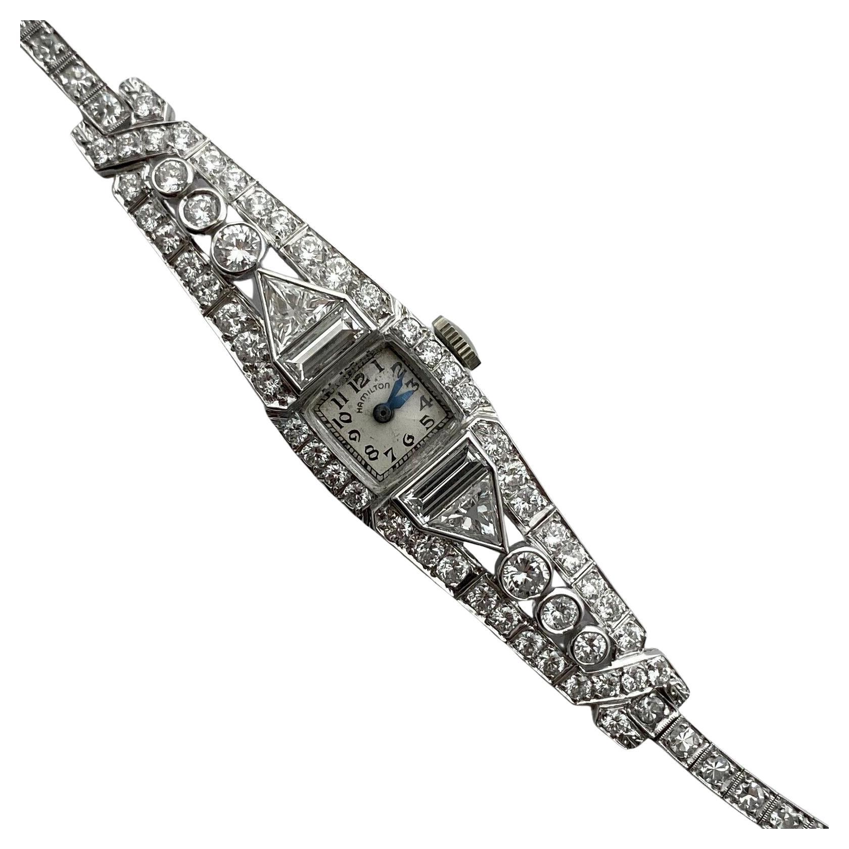 Art Deco "Hamilton" Platinum Diamond Watch-Bracelet Diamond Approx. Weight 6cts