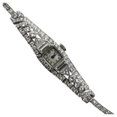 Retro Art Deco "Hamilton" Platinum Diamond Watch-Bracelet Diamond Approx. Weight 6cts