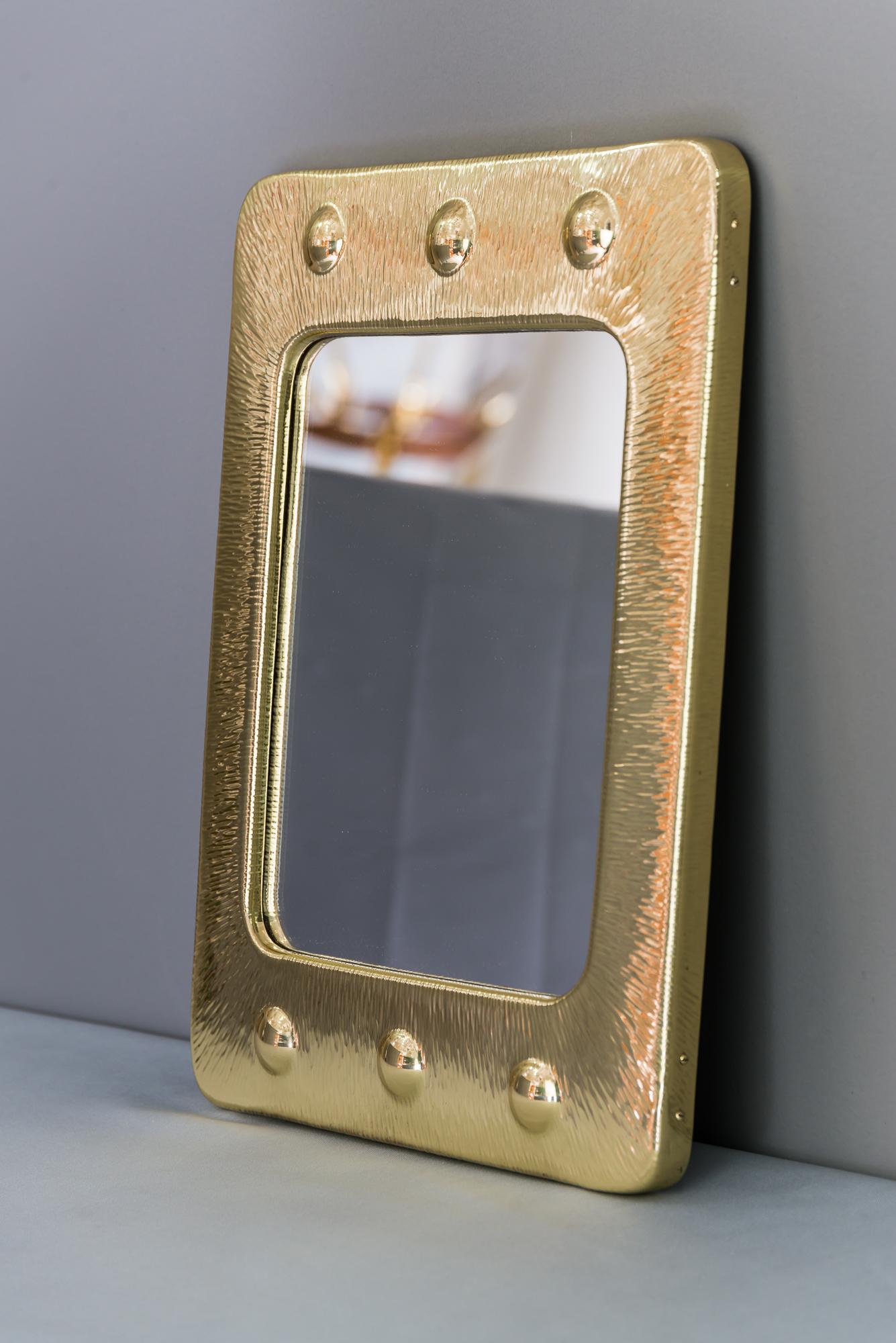 Early 20th Century Art Deco Hammered Brass Mirror, Vienna, 1920s