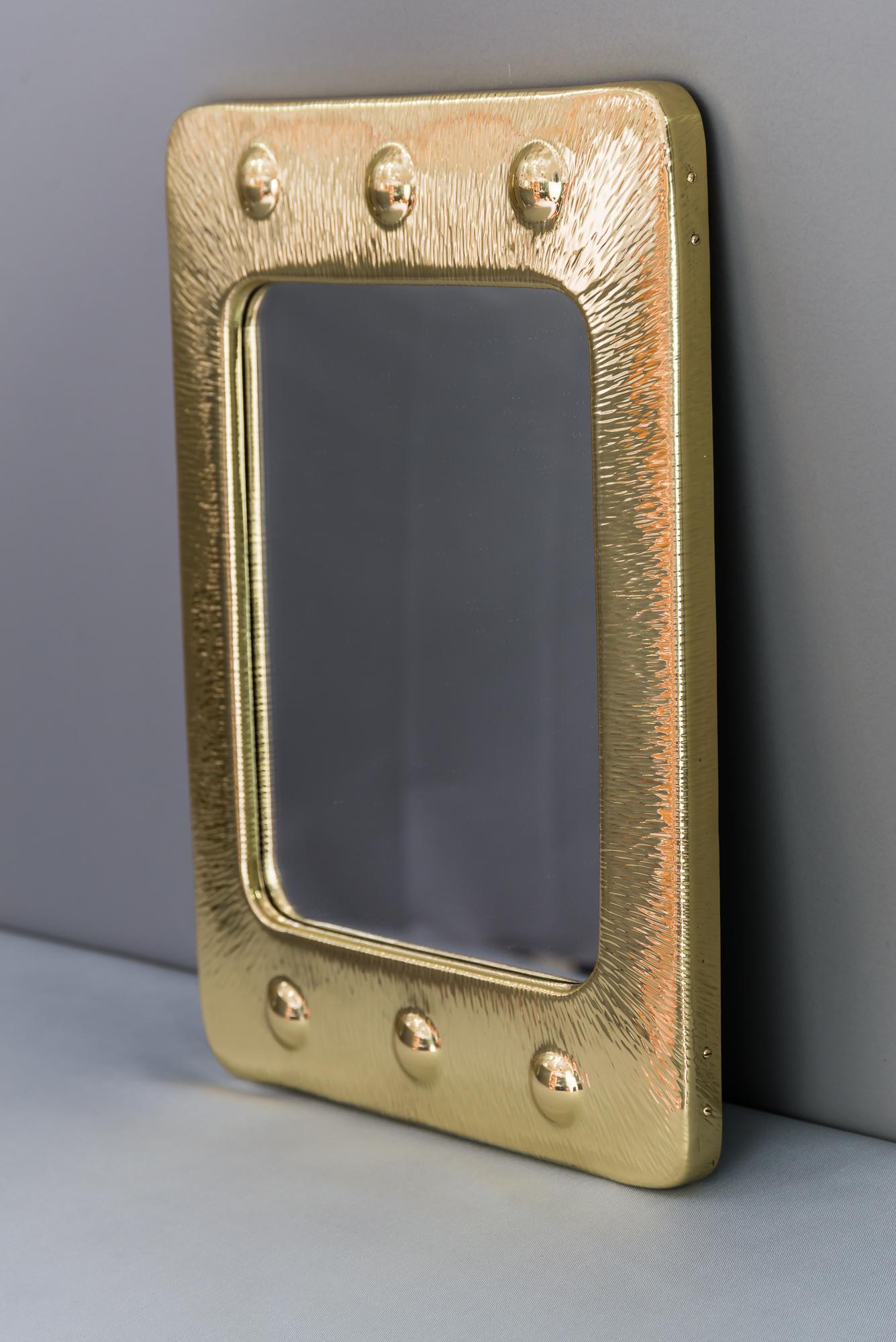 Art Deco Hammered Brass Mirror, Vienna, 1920s 1