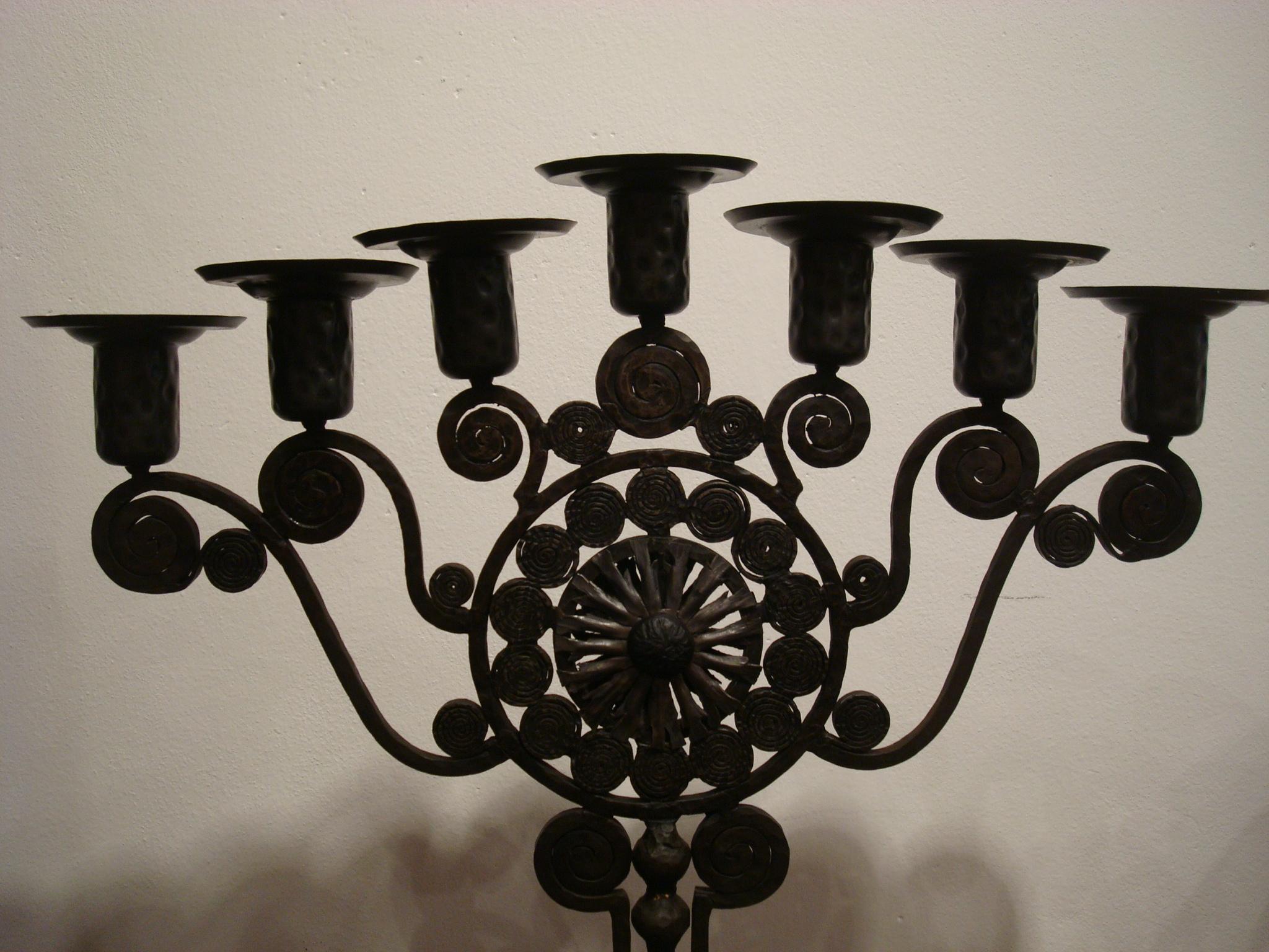 Wrought Iron Art Deco Hammered Iron Menorah in the Manner of Edgar Brandt, 1920s For Sale