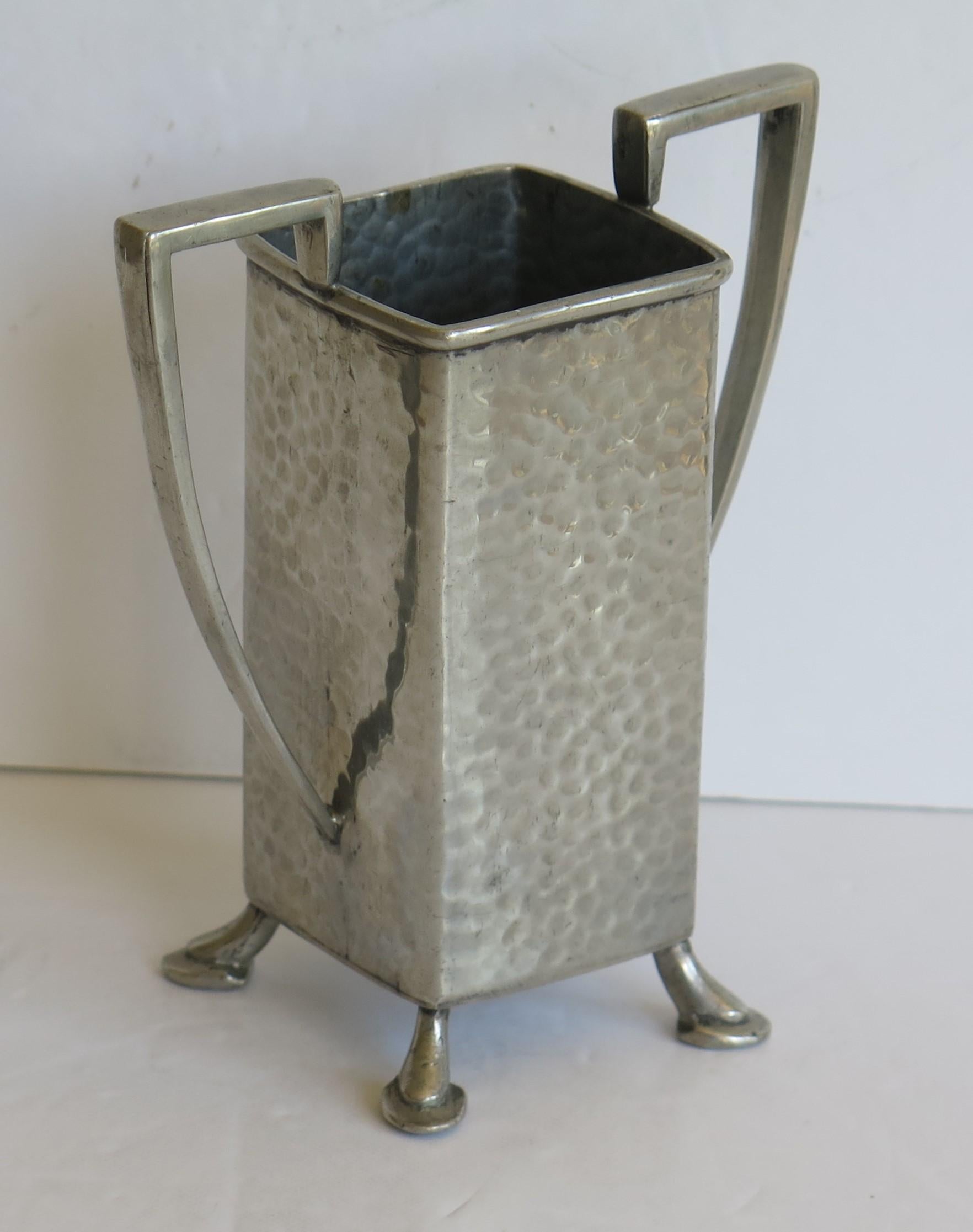 English Art Deco Hammered Pewter Vase by Civic Pewter Sheffield England, circa 1925 For Sale