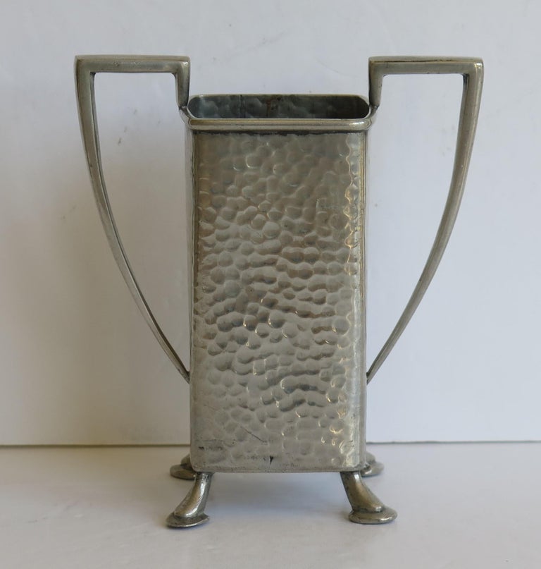 Art Deco Hammered Pewter Vase by Civic Pewter Sheffield England, circa
