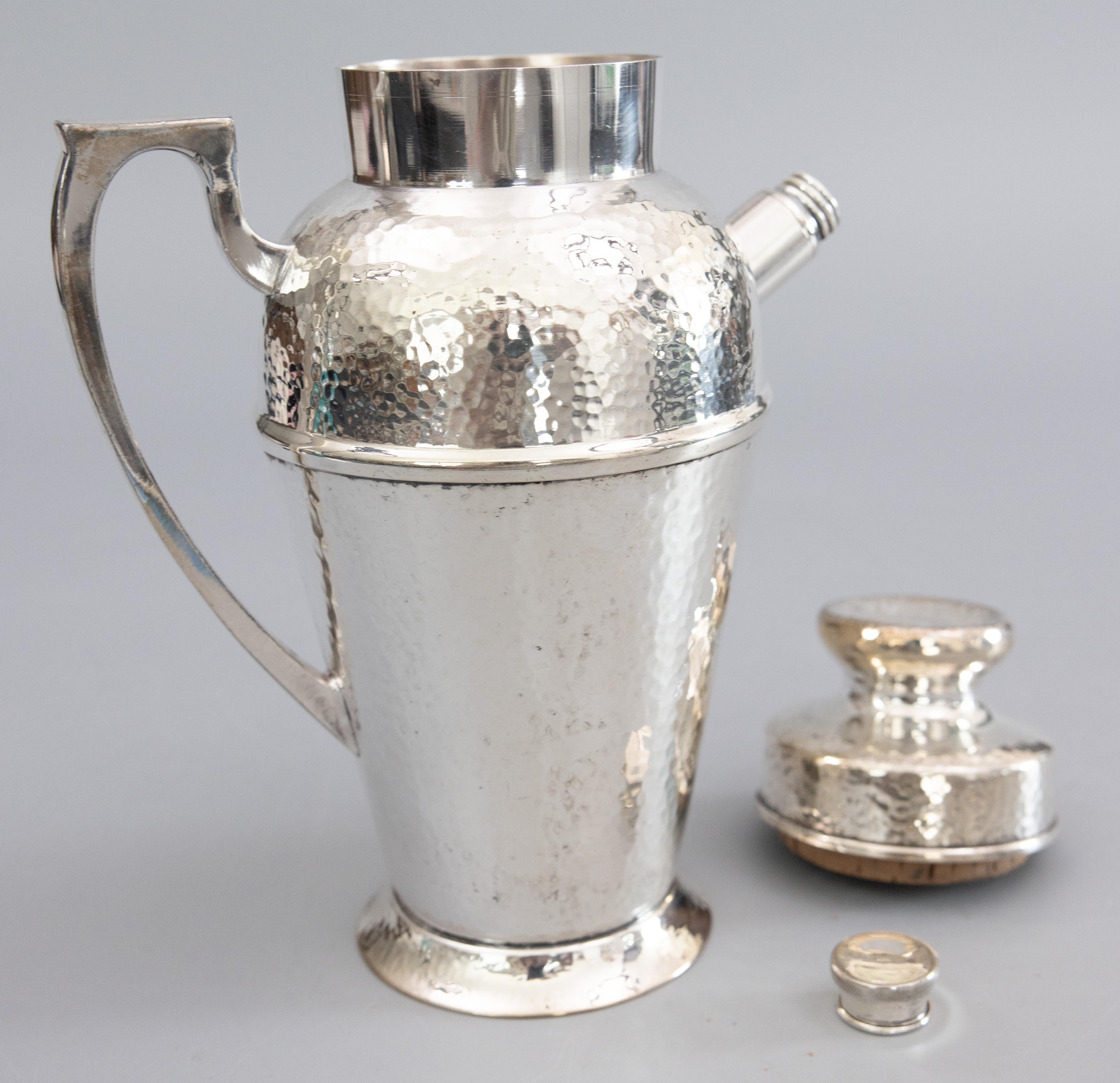 Early 20th Century Art Deco Hammered Silver Plate Cocktail Shaker, circa 1920 For Sale