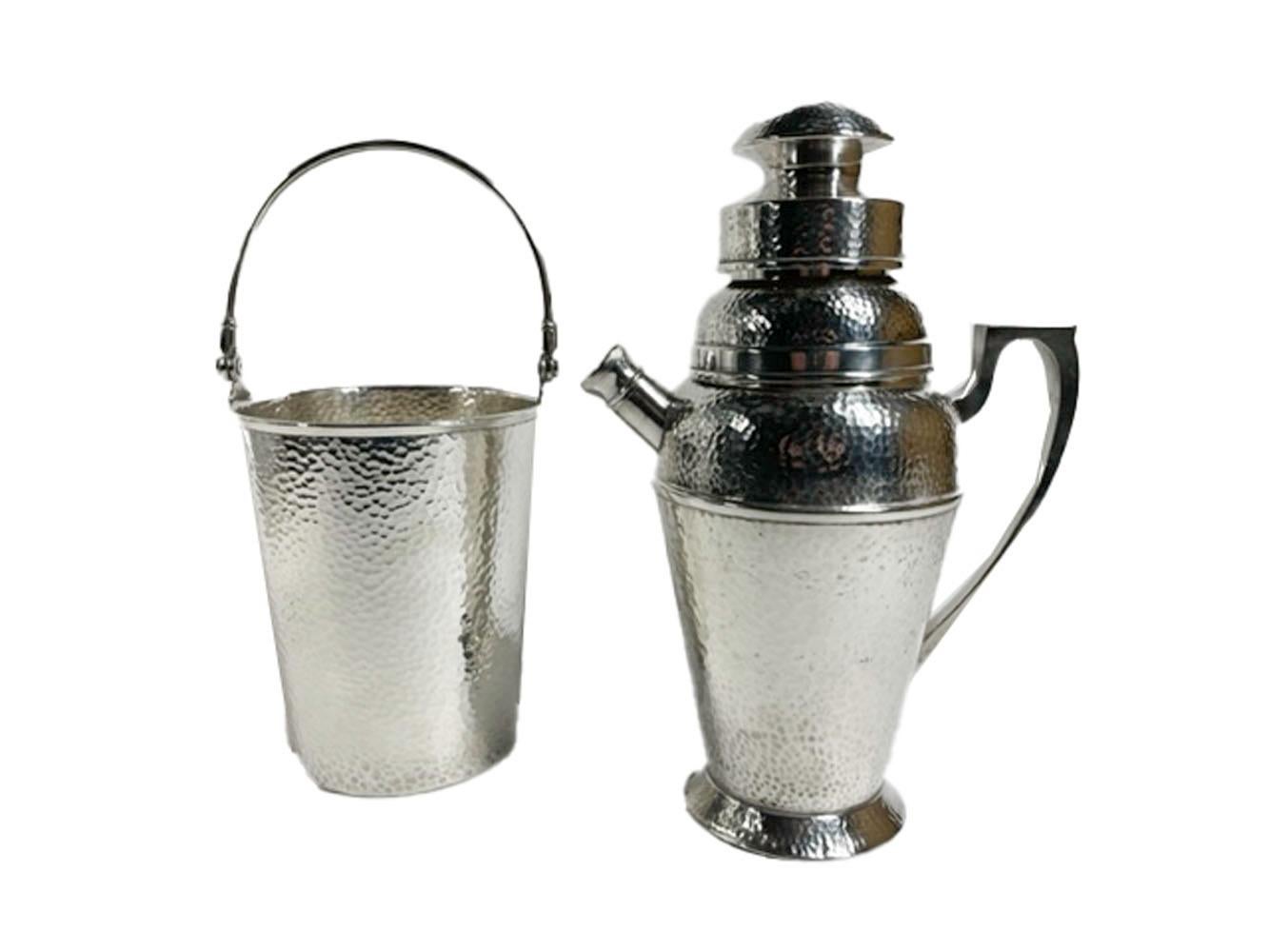 Art Deco Hammered Silver Plate Cocktail Shaker & Ice Bucket, Bernard Rice's Sons 7