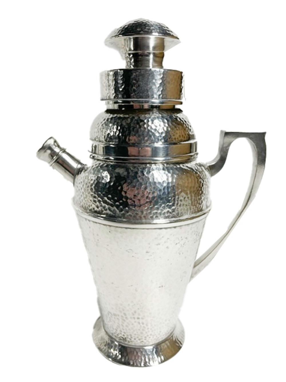 20th Century Art Deco Hammered Silver Plate Cocktail Shaker & Ice Bucket, Bernard Rice's Sons