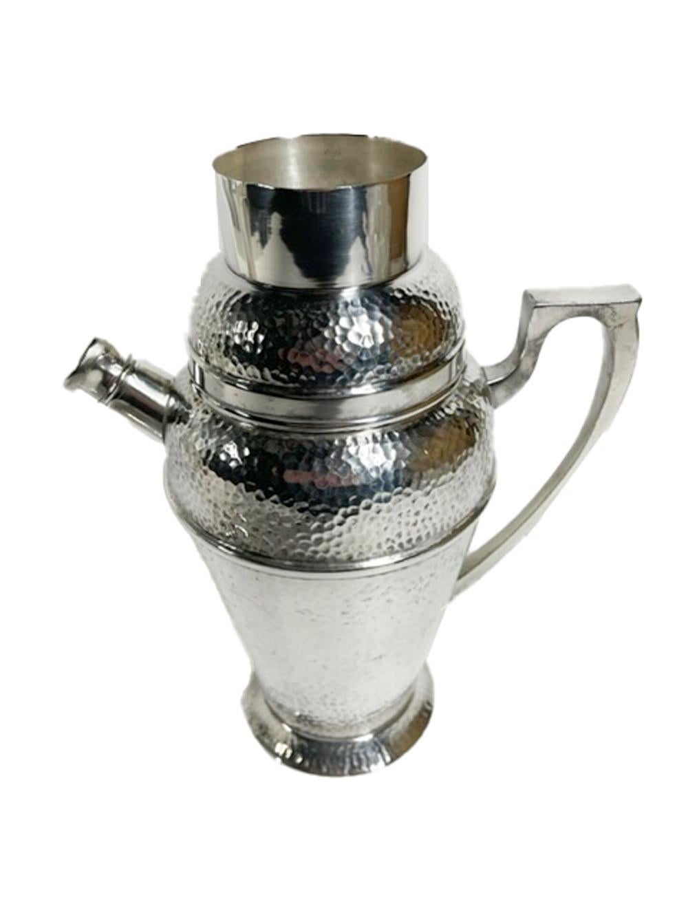 Art Deco Hammered Silver Plate Cocktail Shaker & Ice Bucket, Bernard Rice's Sons 1