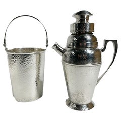 Art Deco Hammered Silver Plate Cocktail Shaker & Ice Bucket, Bernard Rice's Sons