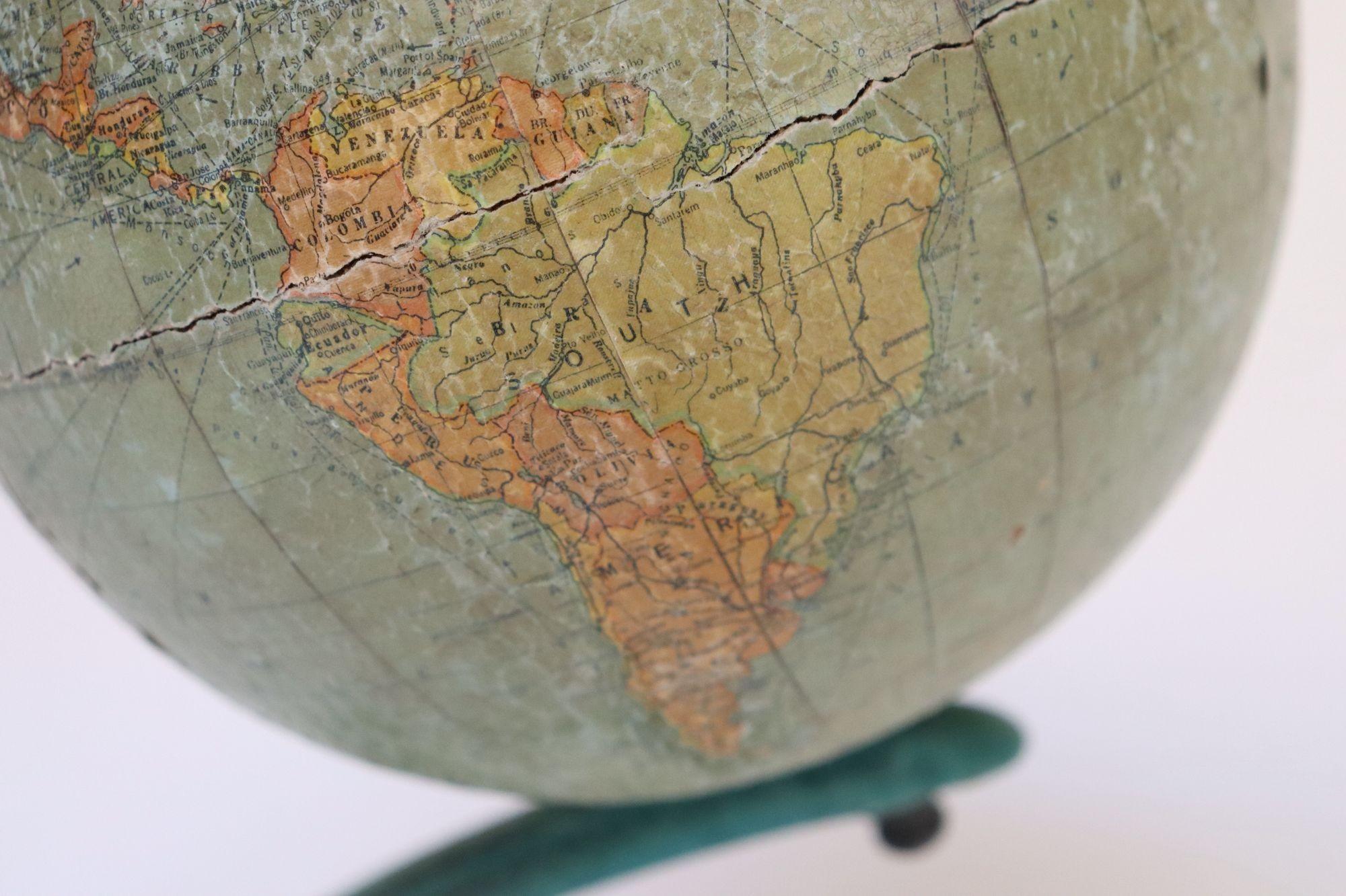 Art Deco Hammonds Six Inch Terrestrial World Globe on Verdigris Cast Metal Base For Sale 5