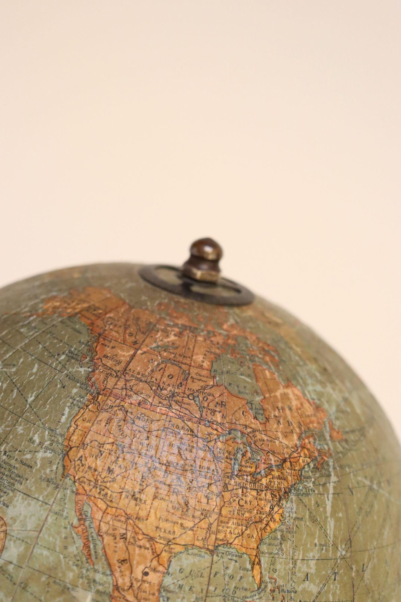 Art Deco Hammonds Six Inch Terrestrial World Globe on Verdigris Cast Metal Base For Sale 10