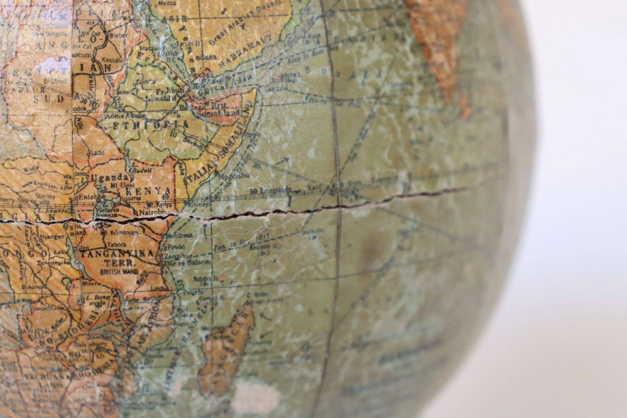 Art Deco Hammonds Six Inch Terrestrial World Globe on Verdigris Cast Metal Base For Sale 4