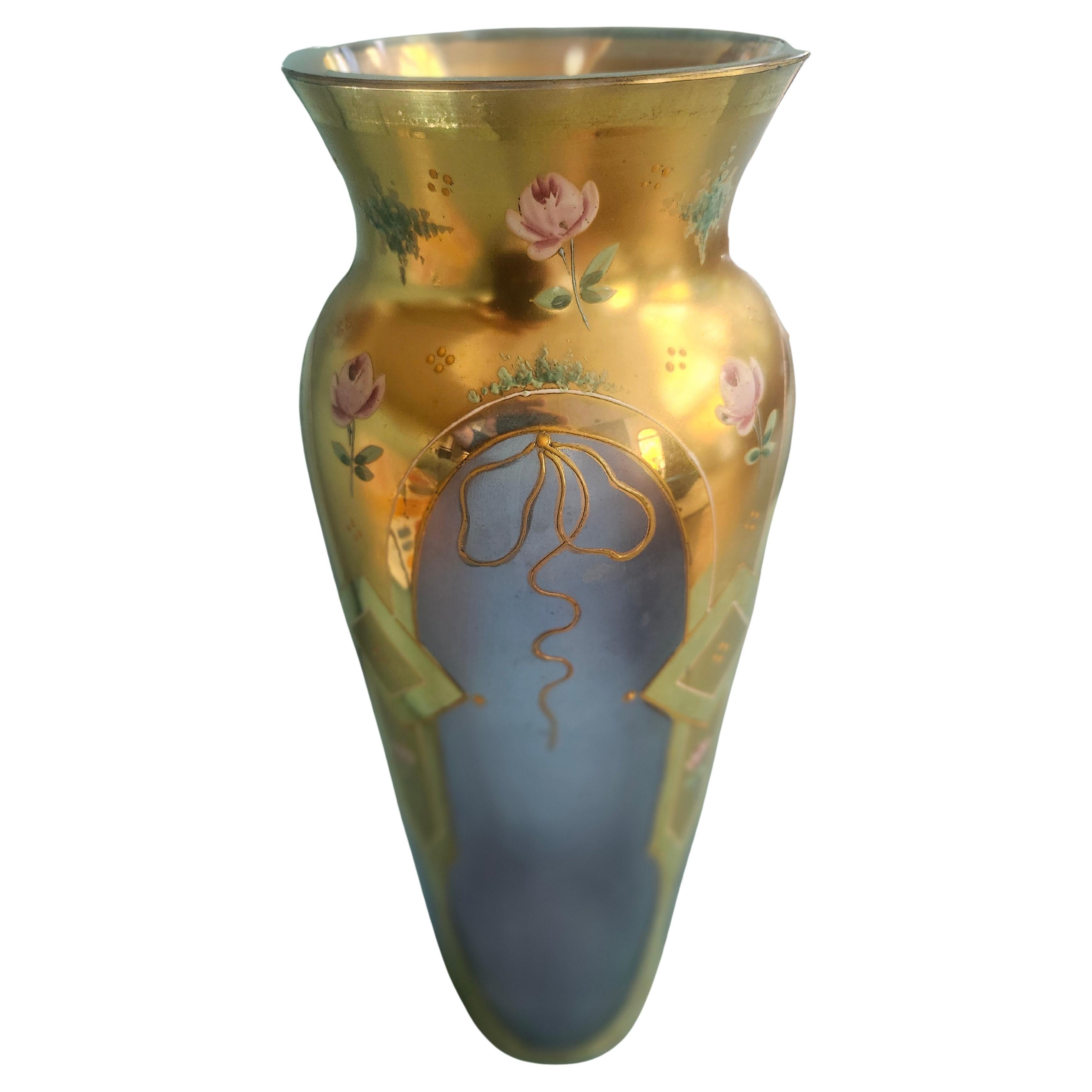 Art Deco Hand Blown Czech Bohemian Art Glass Vase