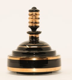Art Deco Hand Blown Black Gilt Glass Perfume Bottle