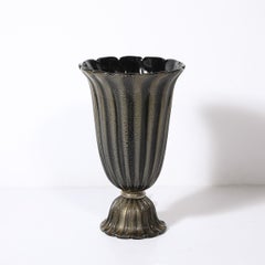 Lampade da terra in vetro nero scanalato di Murano soffiato a mano in stile Art Déco con pagliuzze d'oro a 24 carati