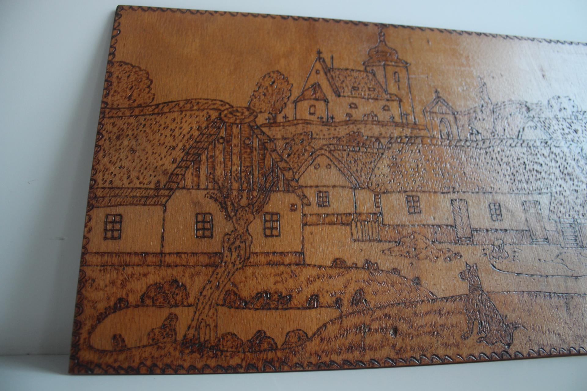 Art déco, handgebrannter Holzschnitt, Pyrographie, um 1920. (Tschechisch) im Angebot