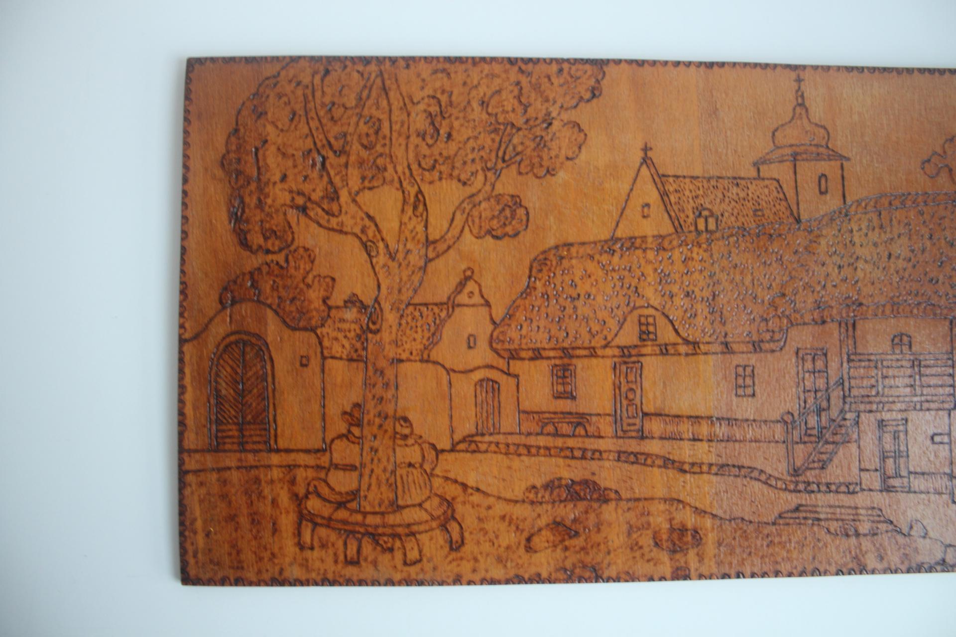 Tchèque Gravure sur bois brûlé à la main, pyrogravure, circa 1920. en vente