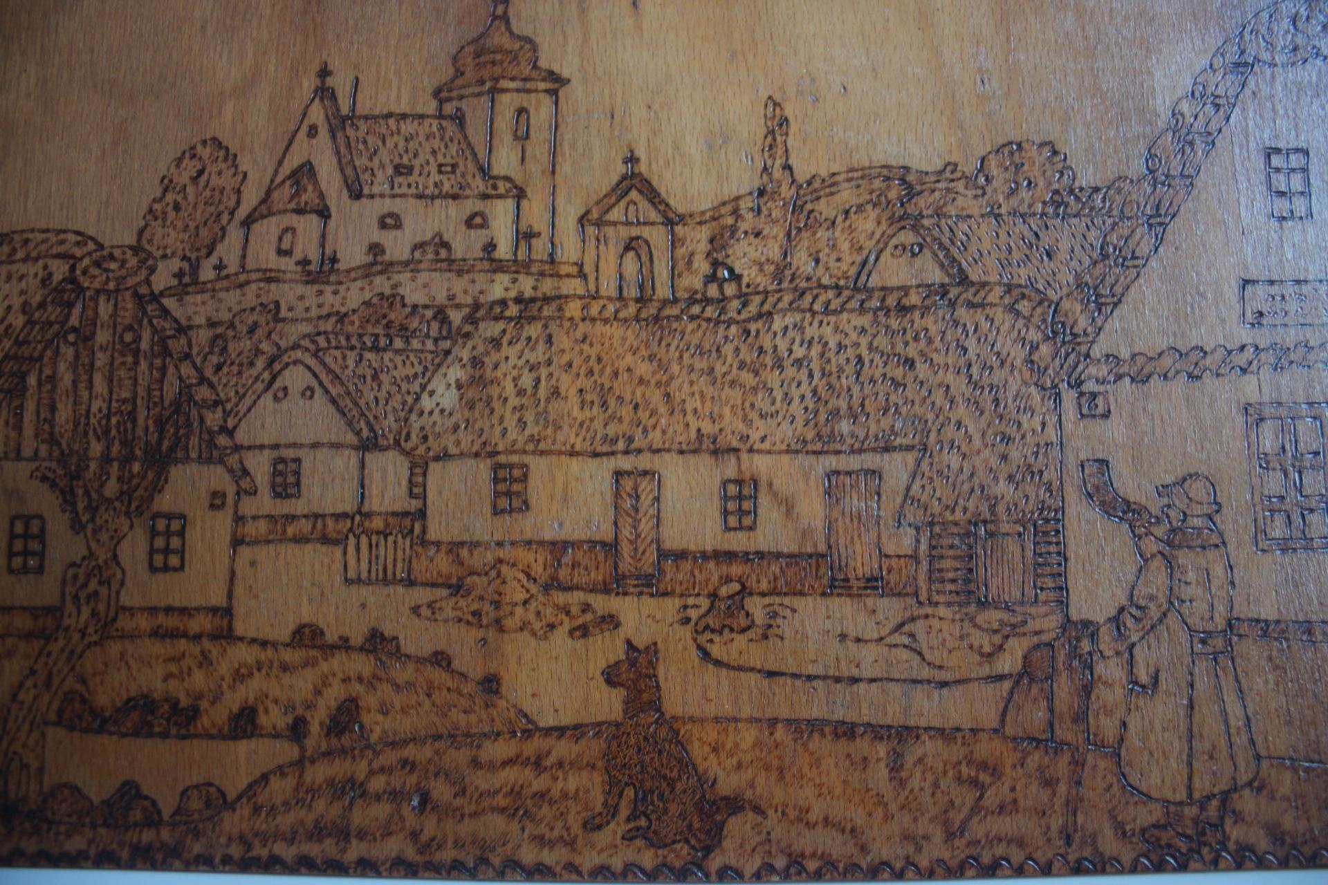 Art déco, handgebrannter Holzschnitt, Pyrographie, um 1920. (Frühes 20. Jahrhundert) im Angebot