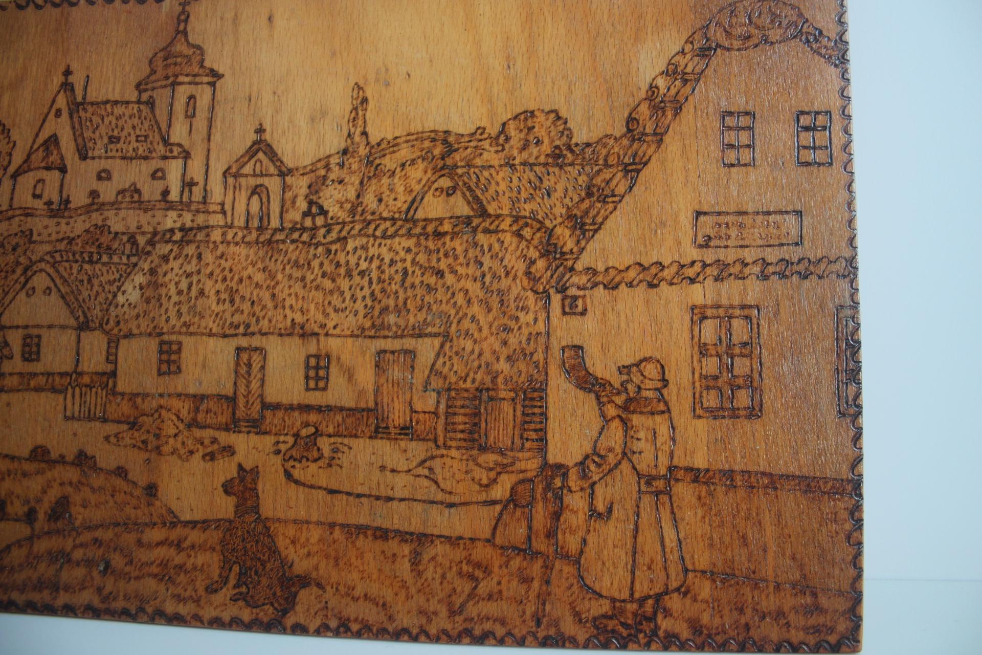 Art déco, handgebrannter Holzschnitt, Pyrographie, um 1920. im Angebot 1