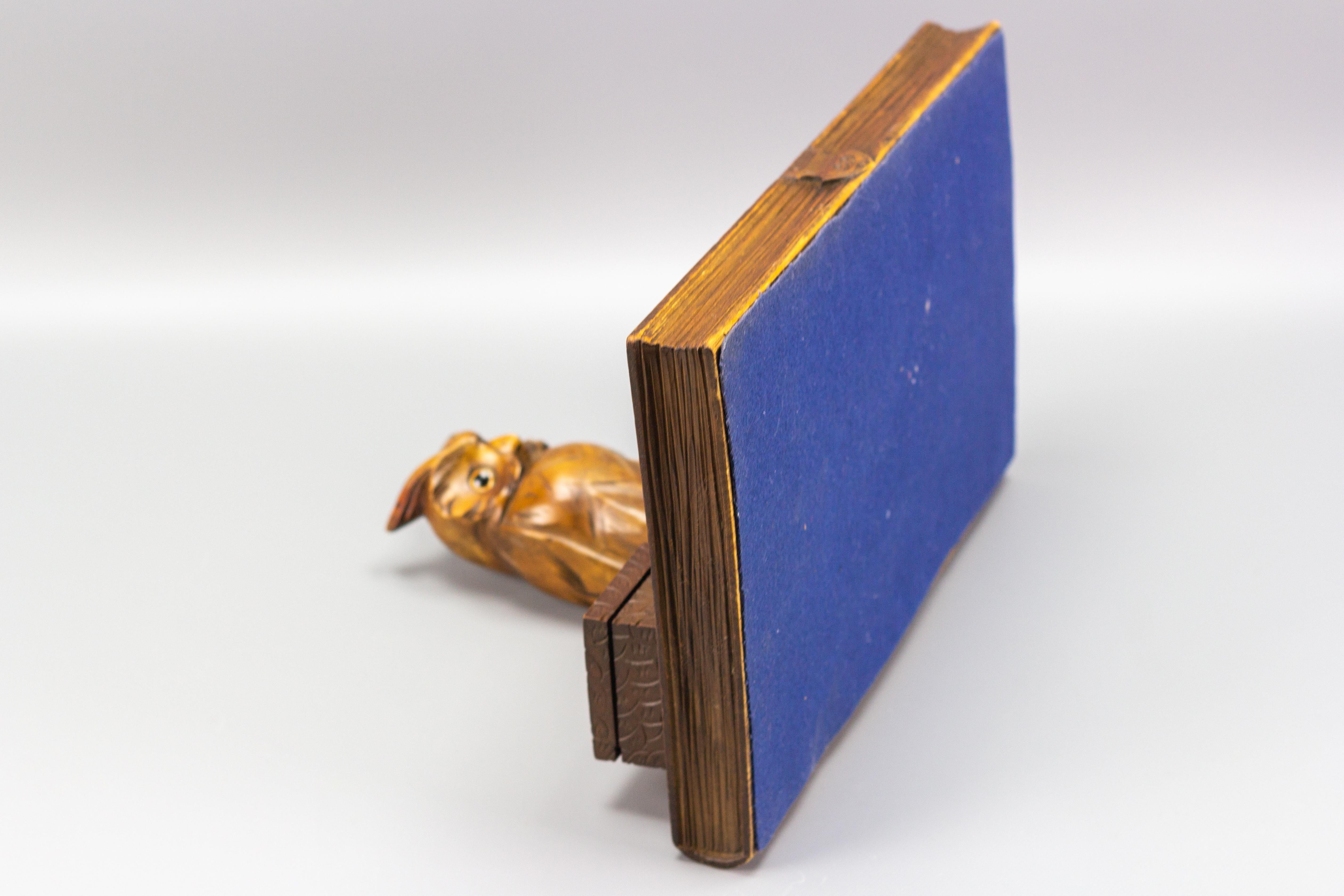 Art Deco Hand-Carved Book-Shaped Wooden Inkwell with Owl Figure, 1930s 11
