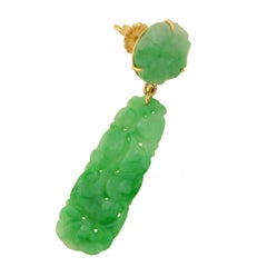 Art Deco Hand-Carved GIA-Certified Natural Jadeite Jade Earrings