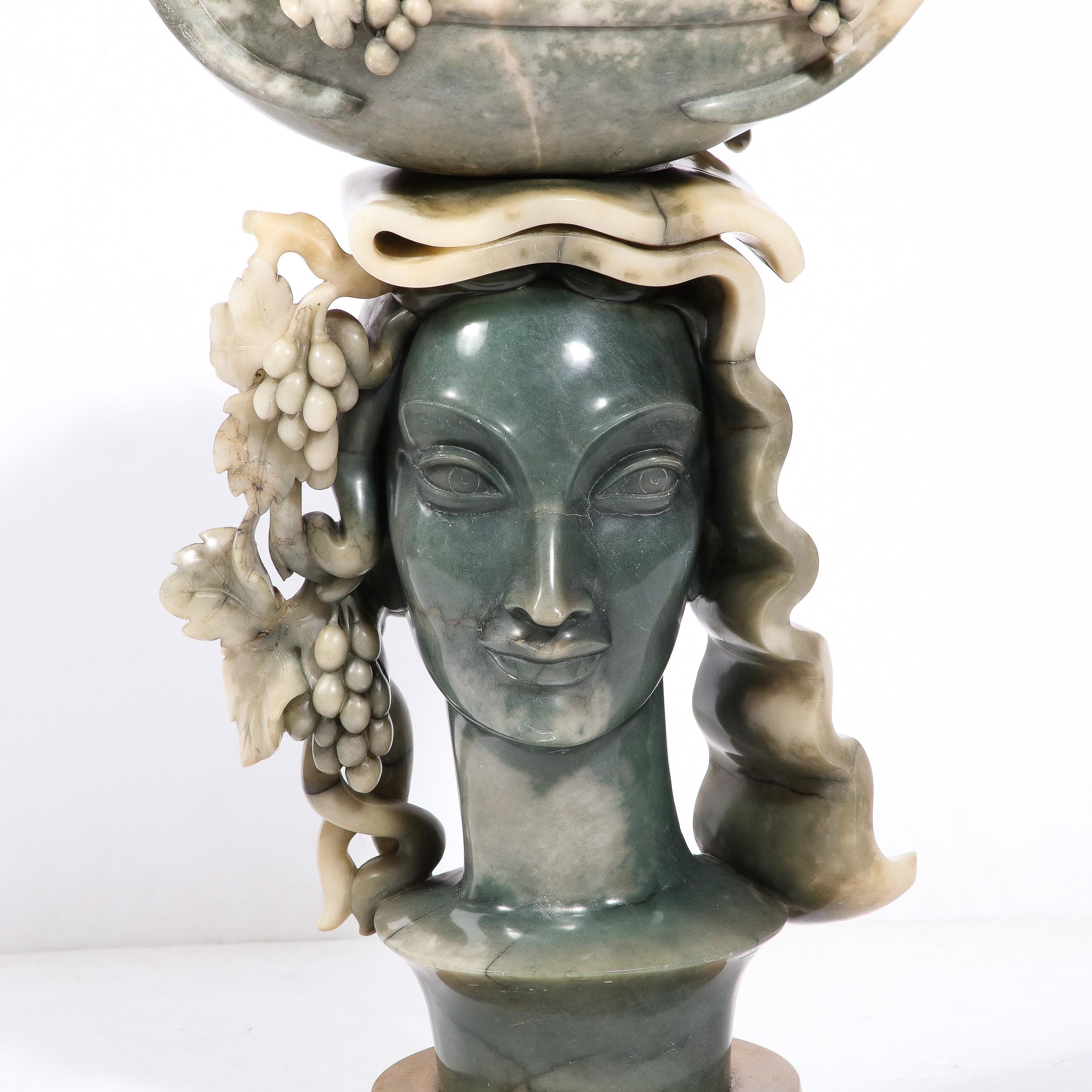 Italian Art Deco Hand-Carved Goddess Demeter in Exotic Green Alabaster signed P Costagli