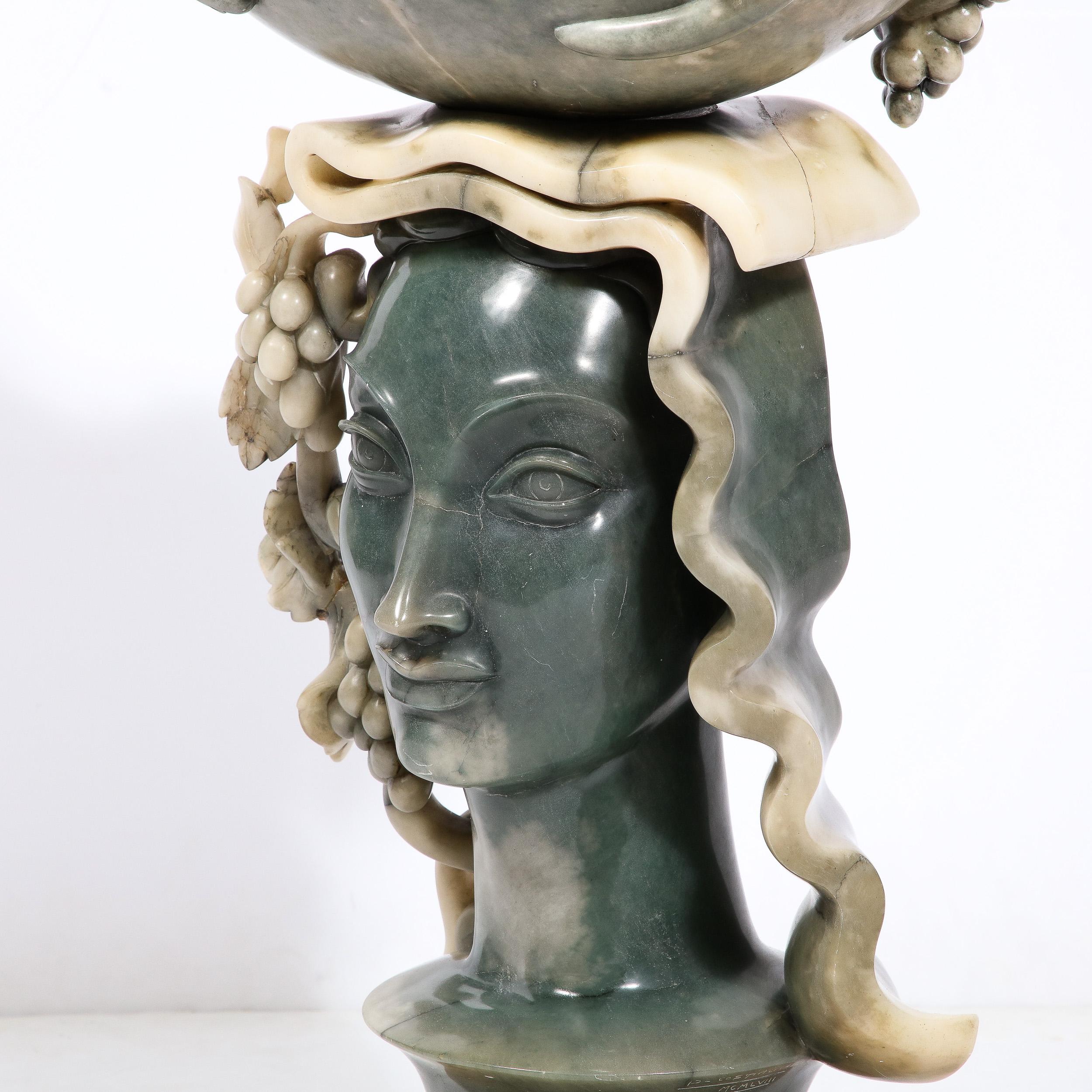 Mid-20th Century Art Deco Hand-Carved Goddess Demeter in Exotic Green Alabaster signed P Costagli