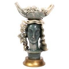 Art Deco Hand-Carved Goddess Demeter in Exotic Green Alabaster signed P Costagli