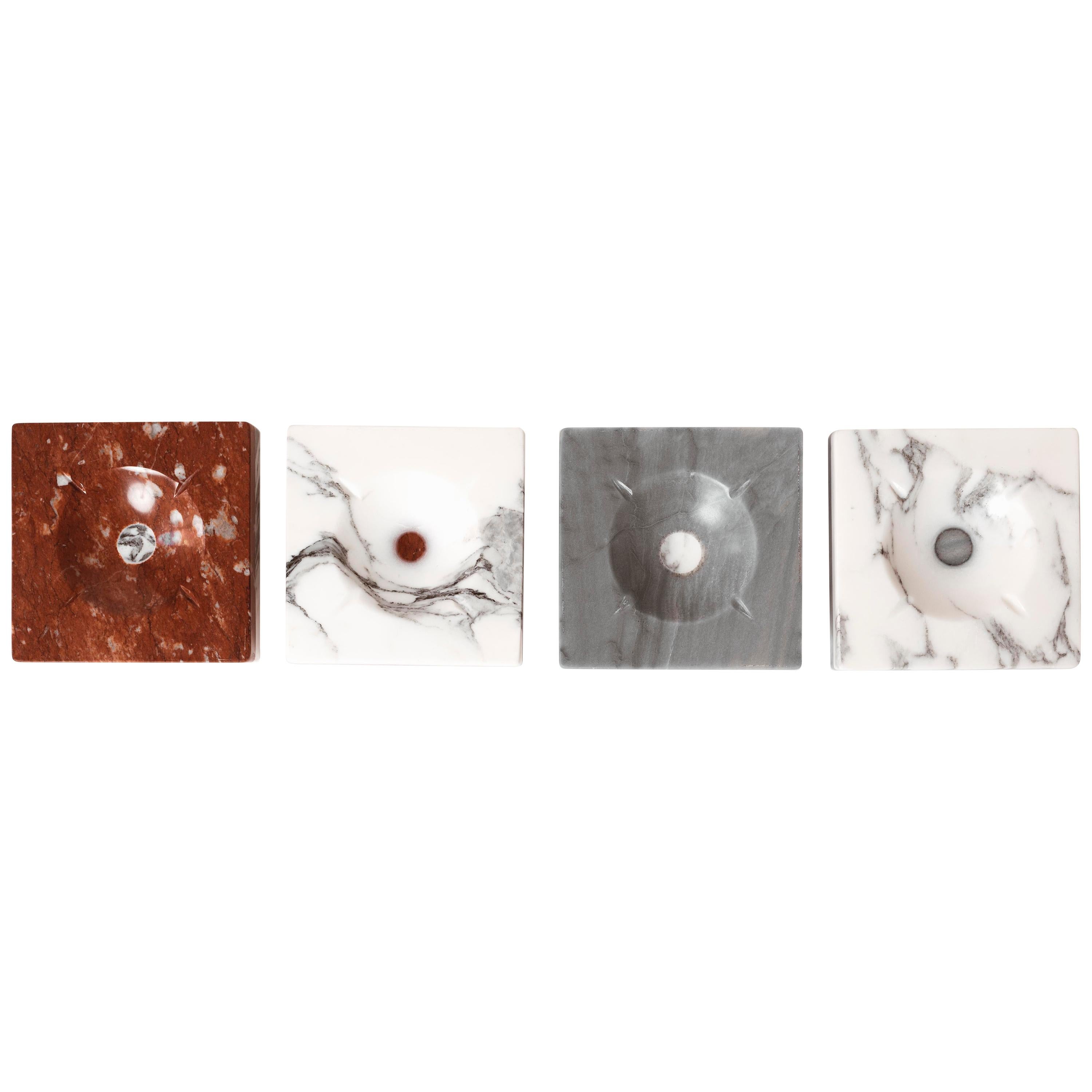 Aschenbecher aus handgeschnitztem Marmor im Art déco-Stil aus Arabescato und Rosso Francia