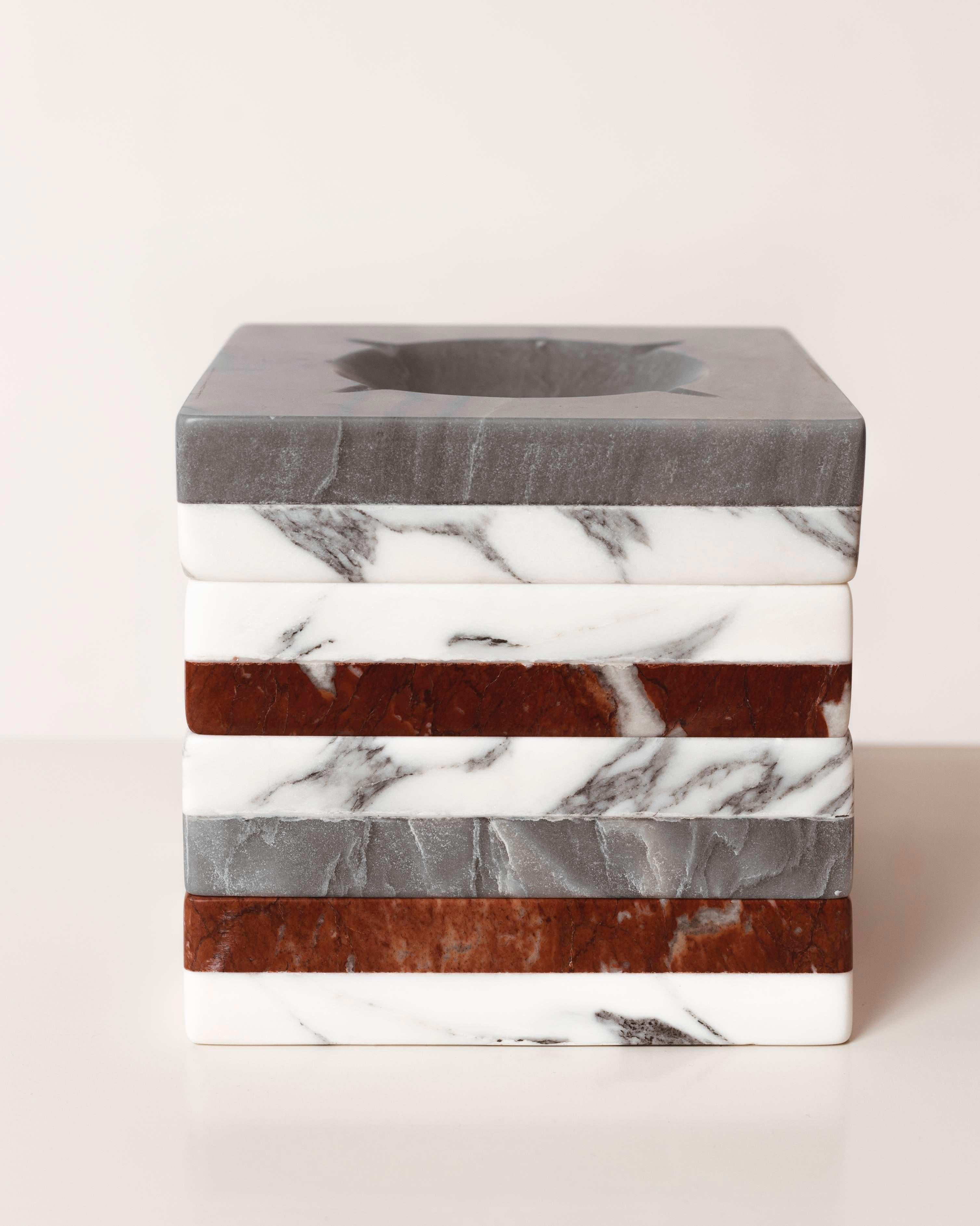 One of our best-selling and iconic pieces from Loyzaga Design, the Ruhlmann ashtrays come in different sizes and styles, as well as types of marble combinations.
These are hand carved by mexican artisans at our studio in Mexico City. The materials,