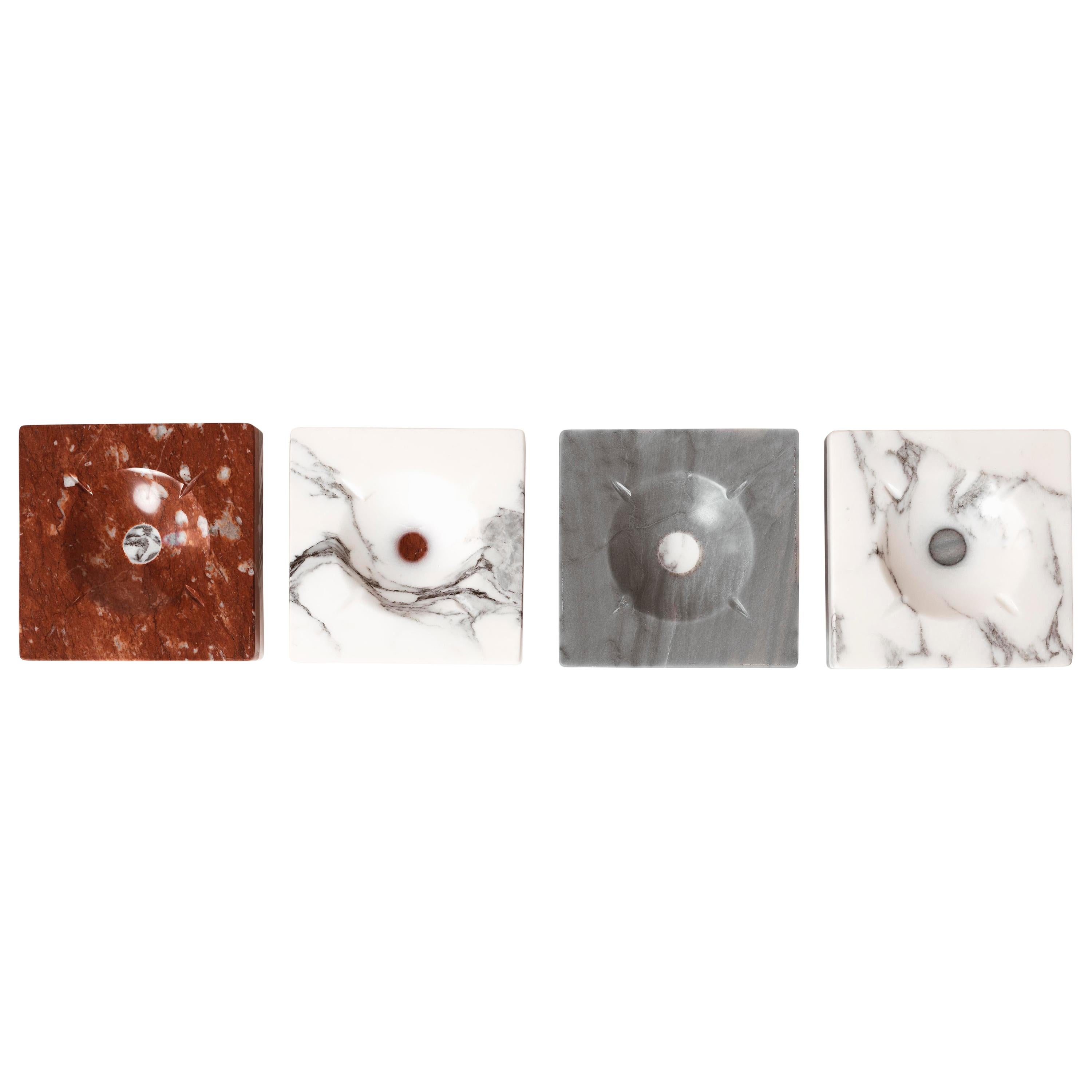 Aschenbecher aus handgeschnitztem Marmor im Art déco-Stil aus Rosso Francia und Arabescato