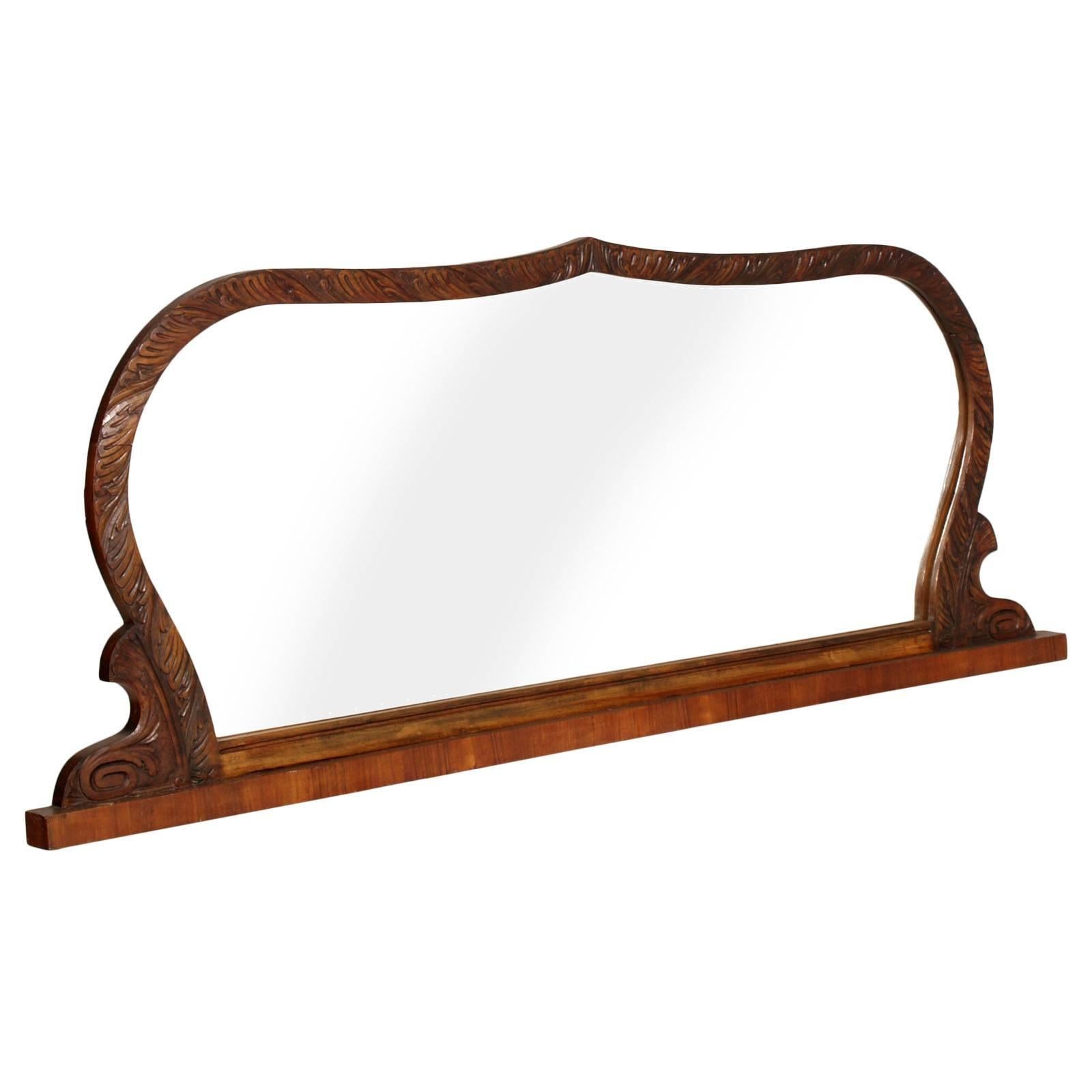 Art Deco Hand-Carved Walnut Mirror, by Osvaldo Borsani, Bevelled, Wax Polished For Sale