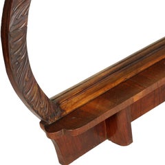 Art Deco Hand-Carved Walnut Mirror by Osvaldo Borsani, Bevelled with Shelf
